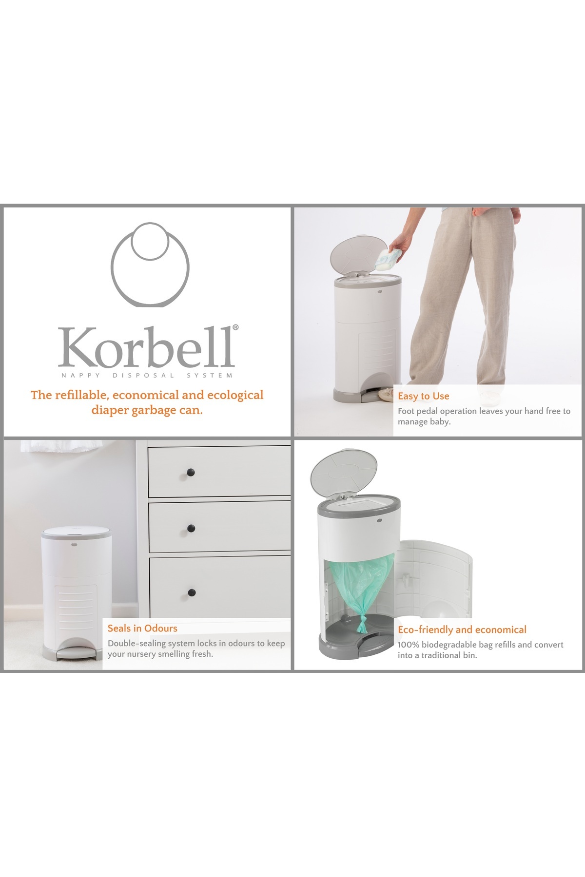 Korbell Bebek Bezi Çöp Kovası Sistemi Çöp Poşeti 16 Litre fotoğrafı 6 (önizleme)