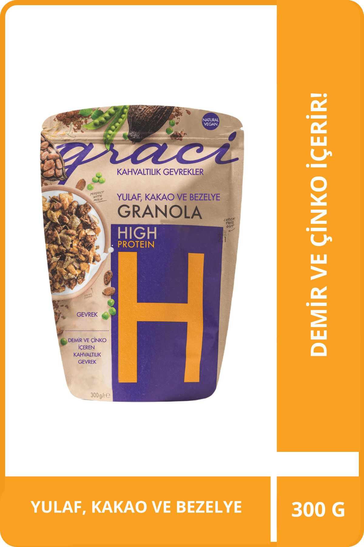 Graci Kahvaltılık Gevrek Granola Yulaf, Kakao Ve Bezelye High H 300 G E