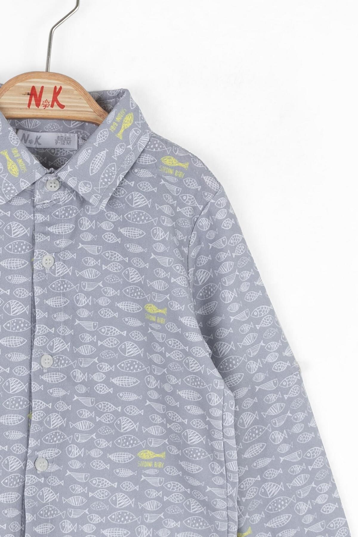 NK Erkek Bebek Sardina Gömlek 1-4 Yaş Gri fotoğrafı 2 (önizleme)