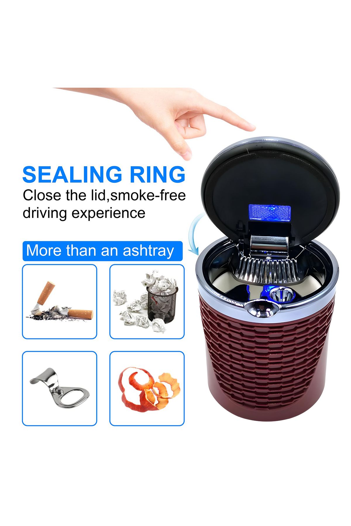 Generic-Car Ashtray With Led Light And High-temperature Resistant Stainless Steel Design Maroon 8