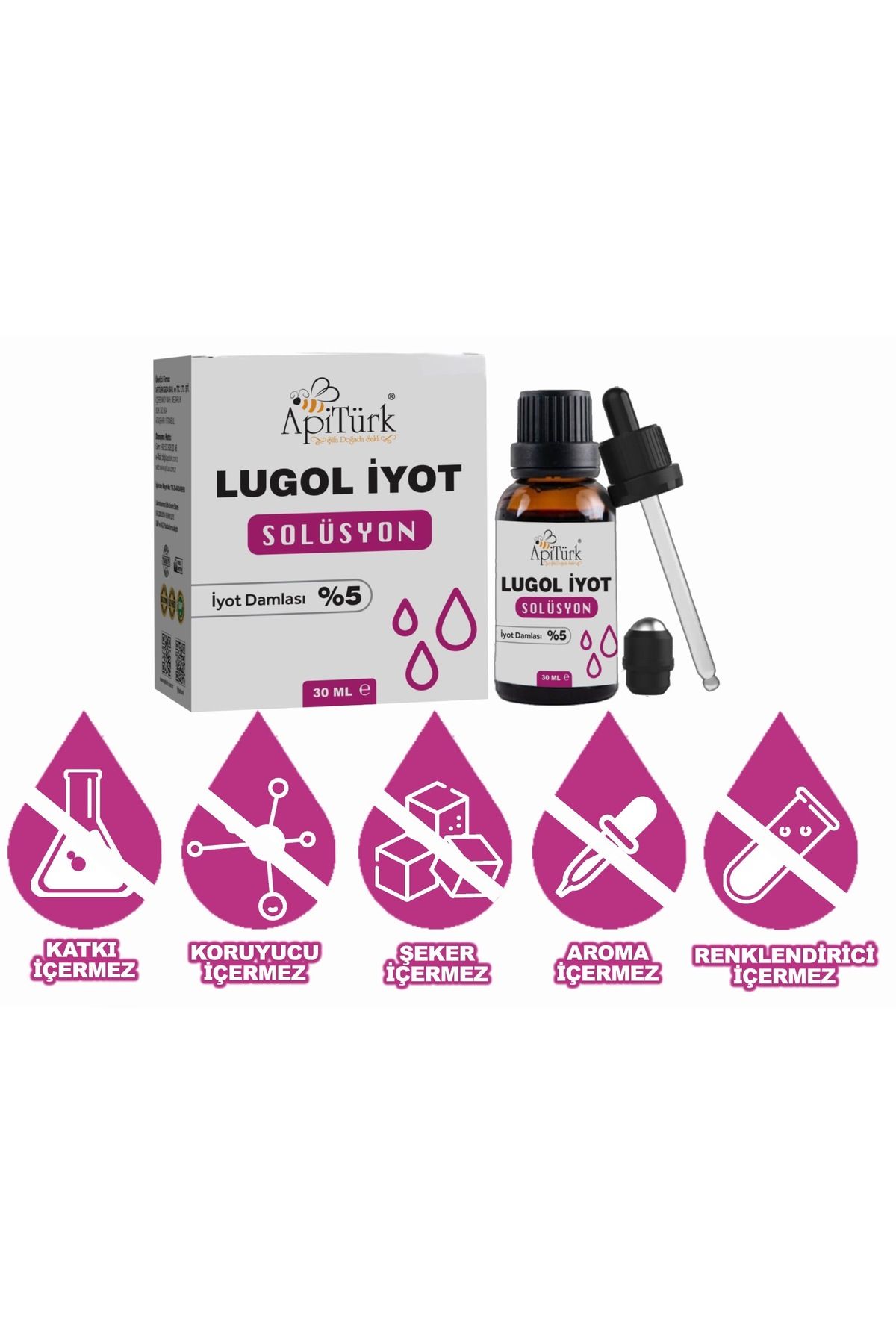 APİTÜRK-Lugol Iode Solution 30ml 5% Iodine Drops 3