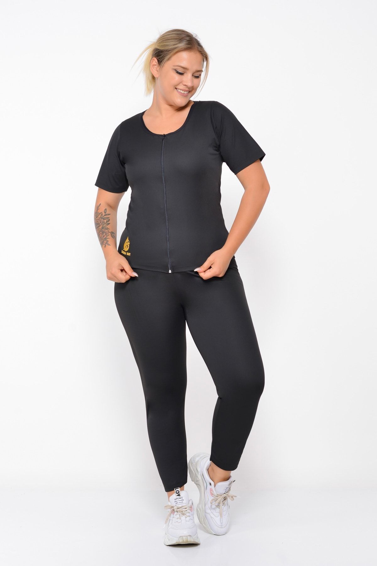 SAUNA SUIT-بدلة ساونا حرارية للجنسين وأكمام قصيرة مع سحاب للعرق 3