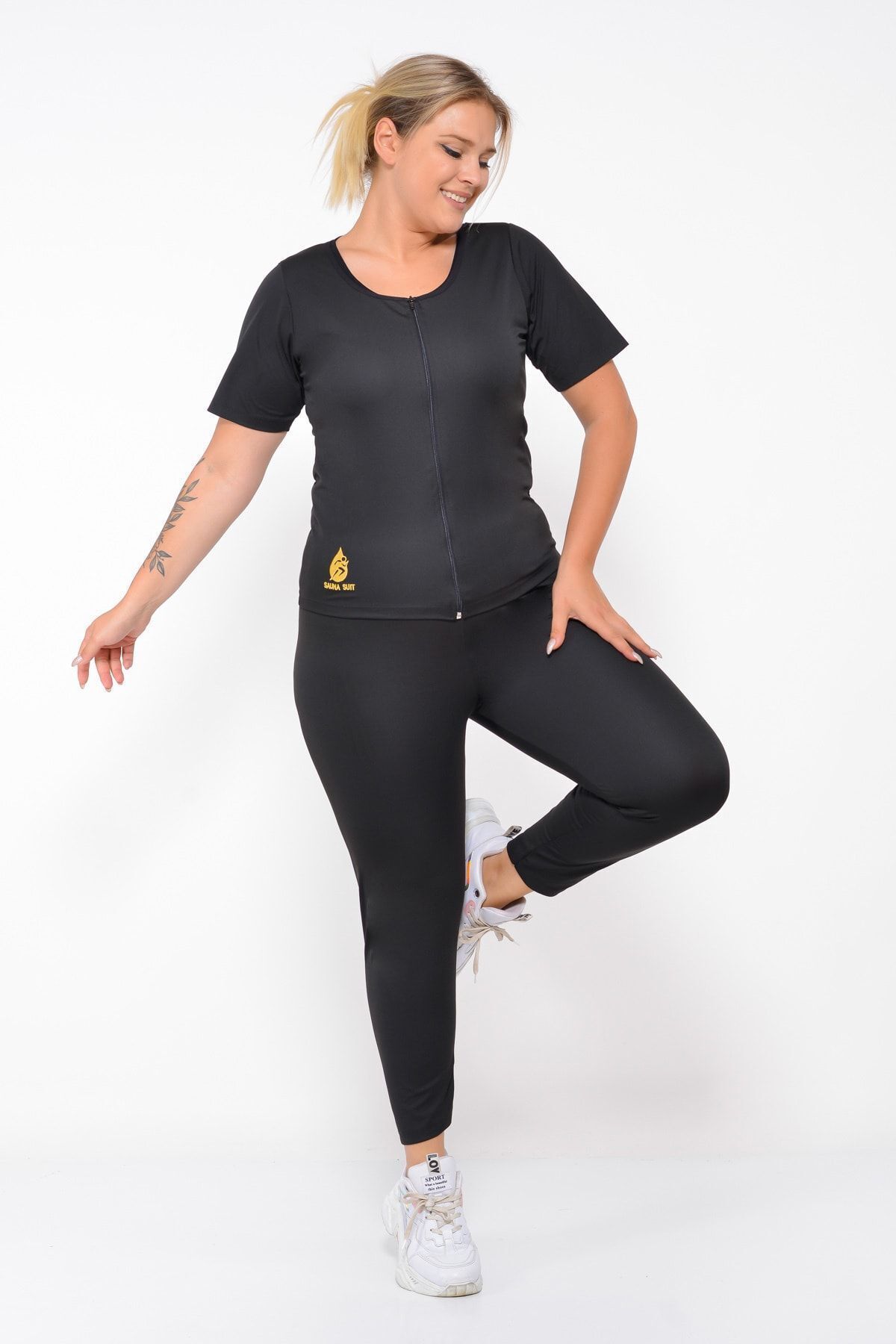 SAUNA SUIT-بدلة ساونا حرارية للجنسين وأكمام قصيرة مع سحاب للعرق 4