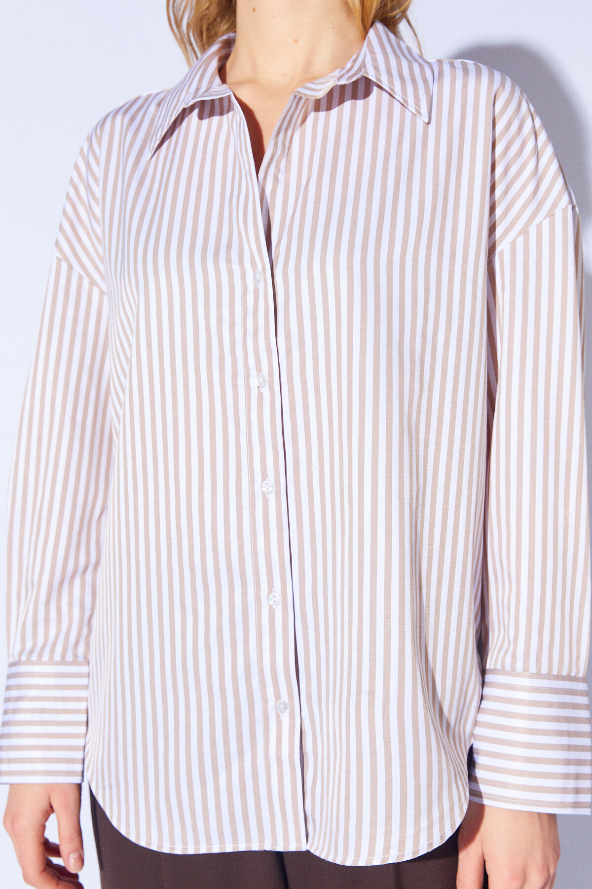 Manche-Light Beige Oversize Basic Women's Line Shirt |   Mks 167429 -01 4