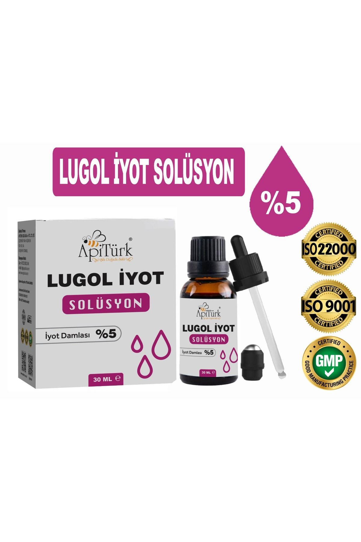 APİTÜRK LUGOL İYOT SOLÜSYON 30ml %5'lik İyot Damlası