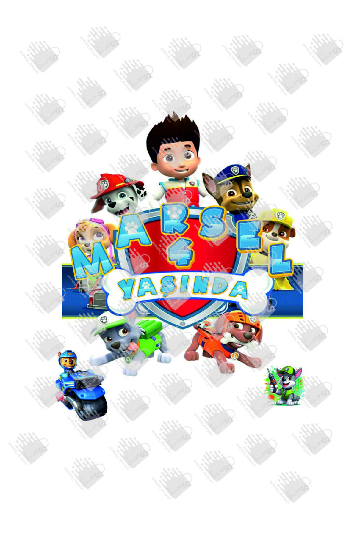 AMBALAJDÜNYAM Paw Patrol Görselli Kişiye Özel İsim Baskılı Doğum Günü Hediye Poşeti / Çantası 25 Adet (18*8*24) fotoğrafı 2 (önizleme)