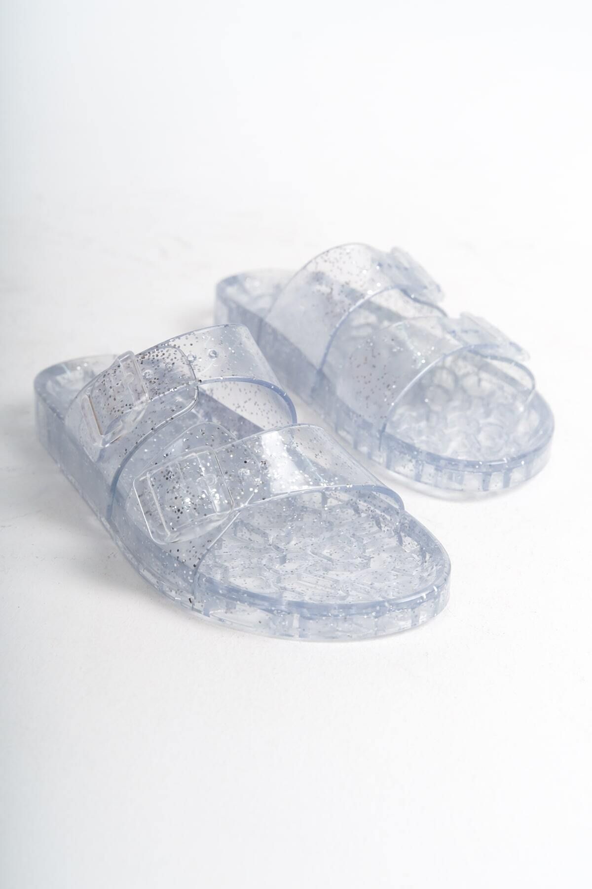 Mubiano-Transparent Gray Glitter Women's Jelly Slippers - Summer - mstb165-sgs 2