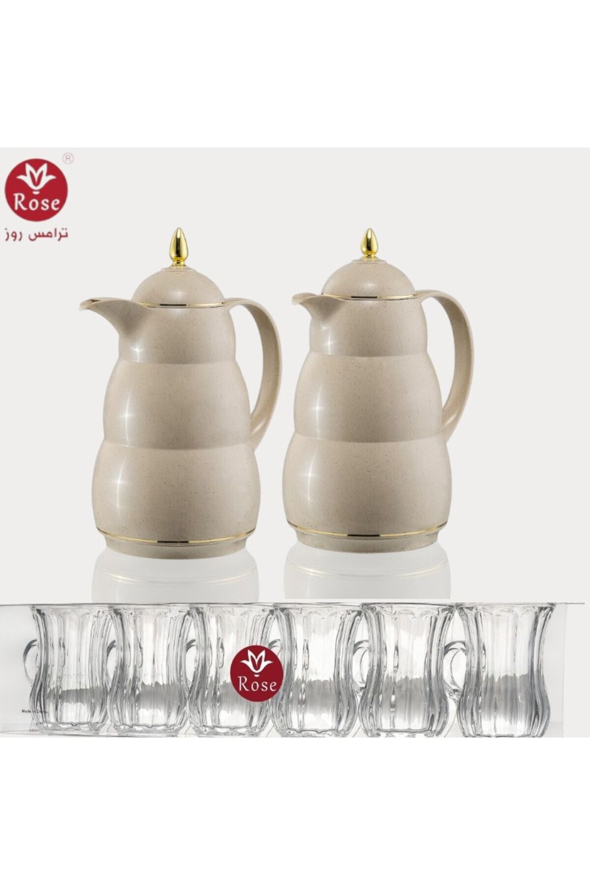 Rose-RS-2222-Tea and coffee thermos set consisting of 2 rose thermoses with a capacity of 1 liter in addition to a set of 6 cups 1