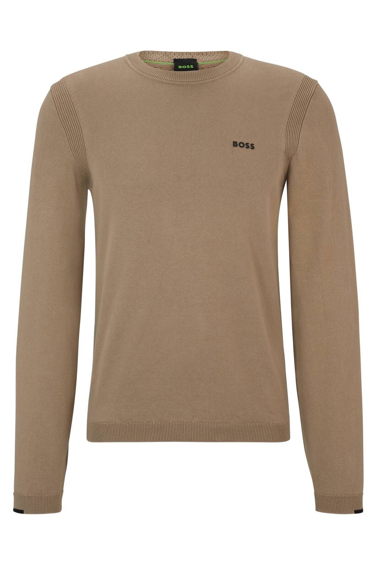 BOSS-Men's Cotton Round Neck Long Sleeve Regular Fit Beige Sweater 50498539 -334 4