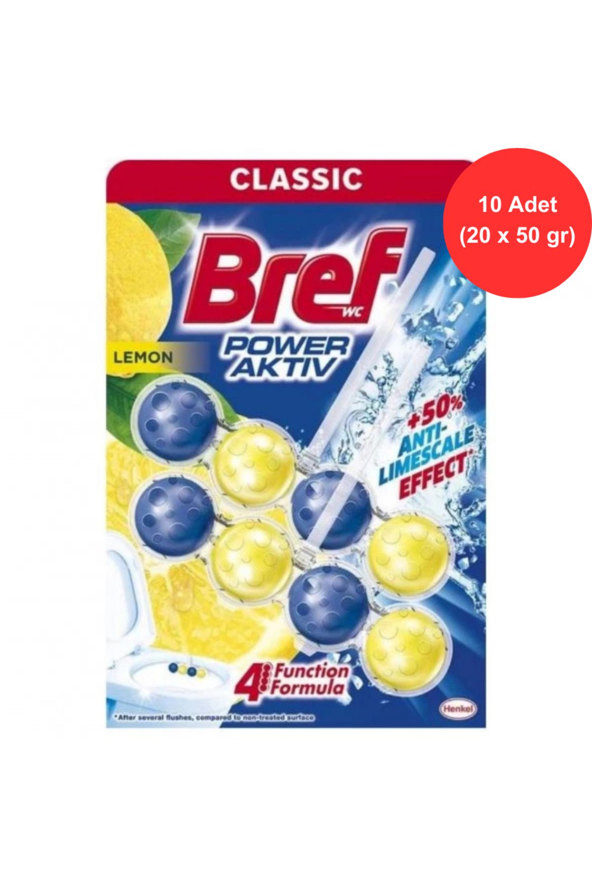 Bref Kokulu Tuvalet Temizleyicisi - Power Aktiv Limon - 10 Adet (20 x 50 gr)