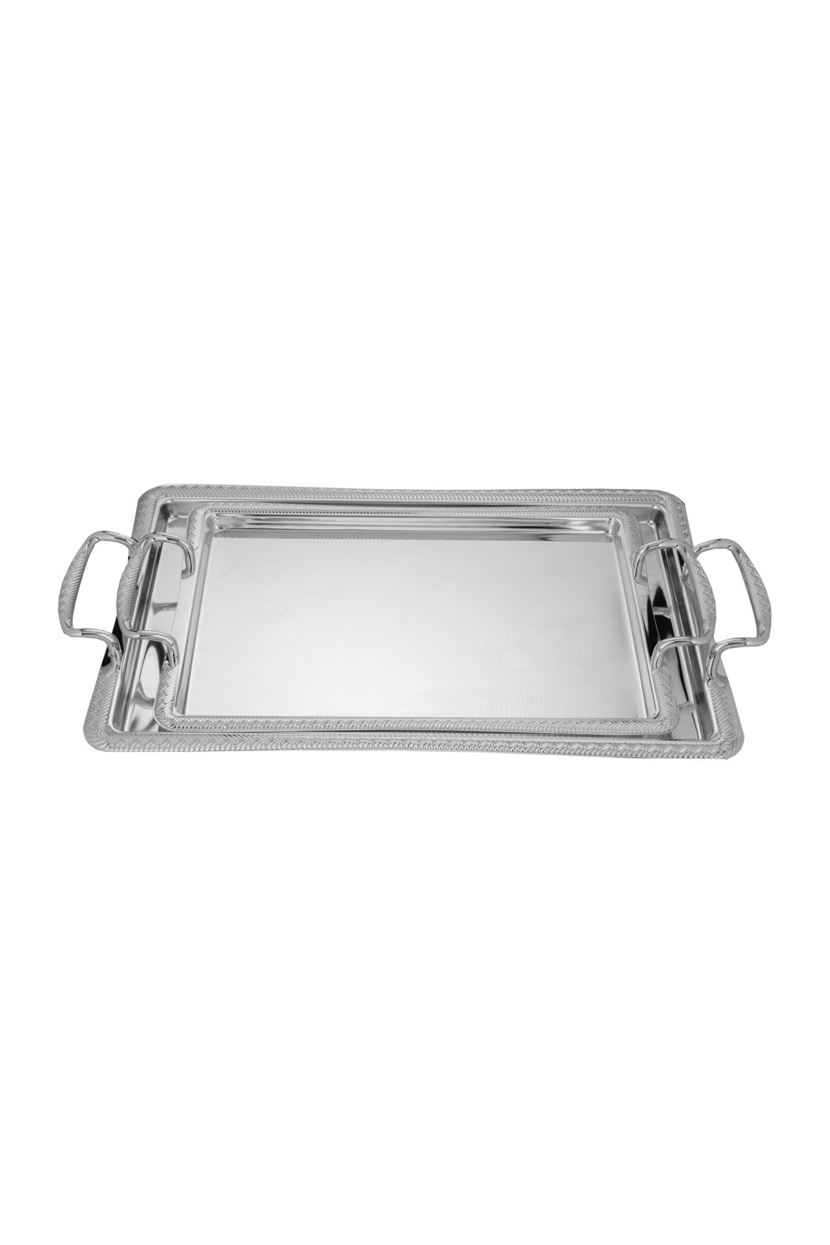 ALSAIF-2-pieces Serving Tray Set, Modern And Elegant Design That Adds Touch To Any Space, Chrome 2
