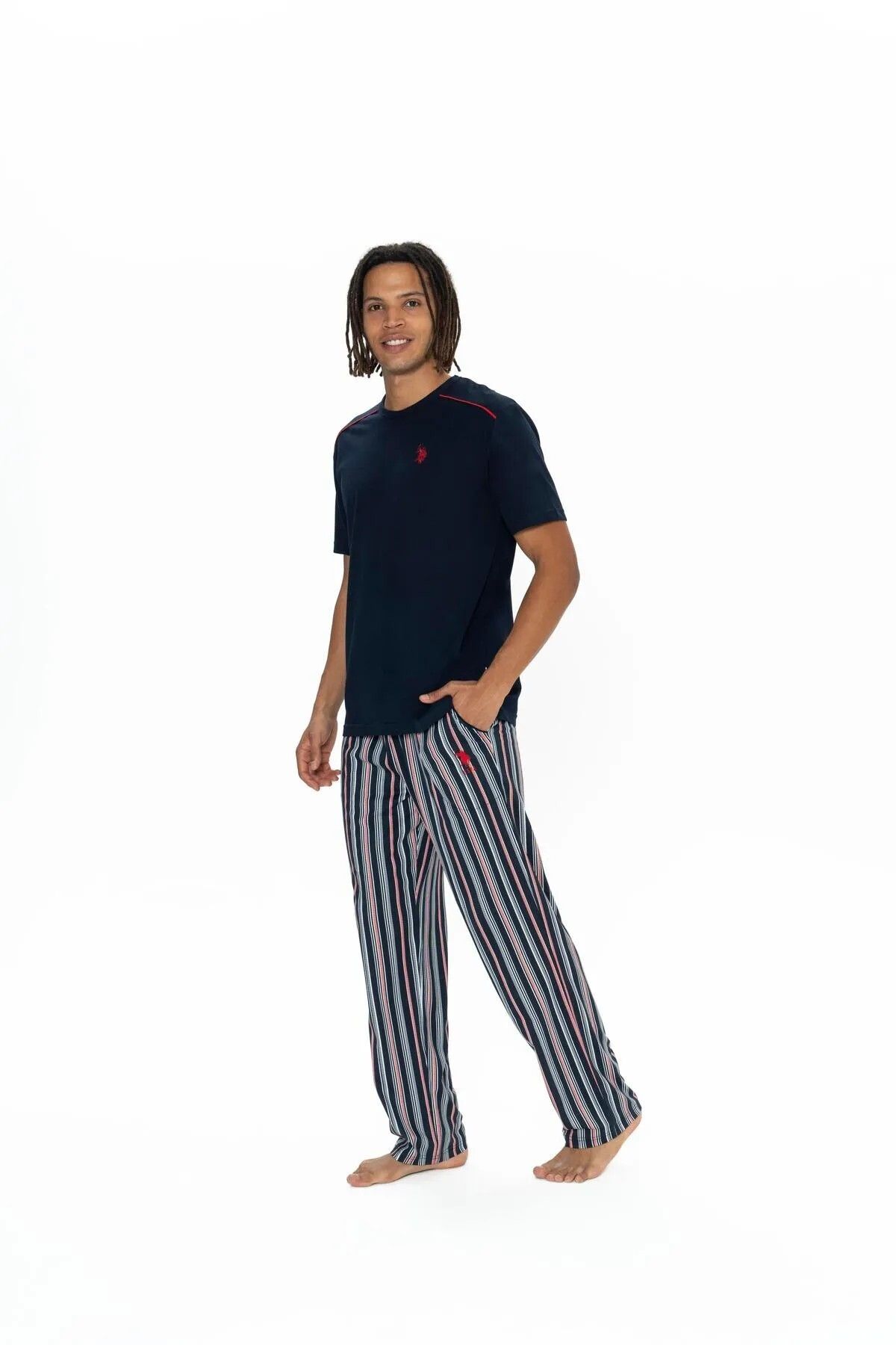 U.S. Polo Assn.-U.S. Polo Assn. Men's 100% Cotton 3-Piece Striped Pajama Set 4