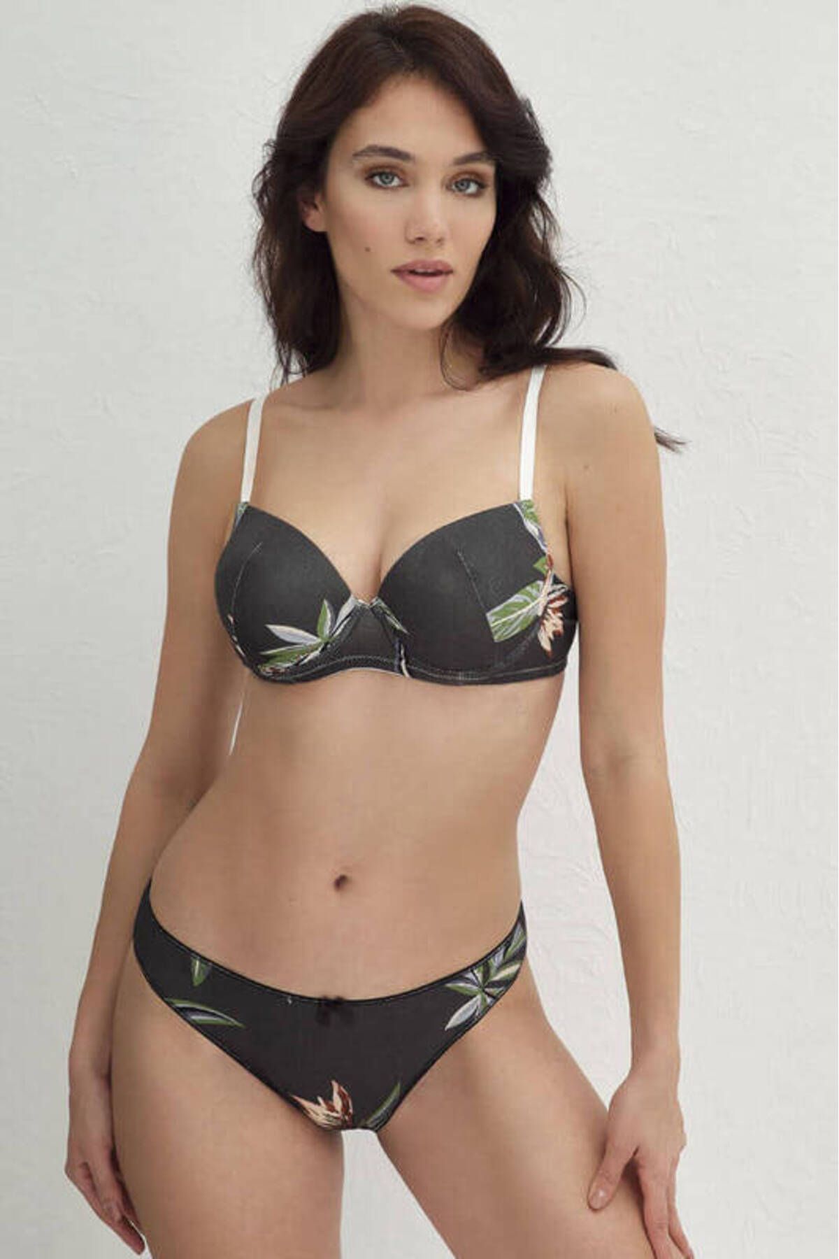 SheyMa Giyim SheyMa stl Viskon Balenli Destekli Dolgulu Çiçek Baskılı Sütyen ve Slip Takım 4235