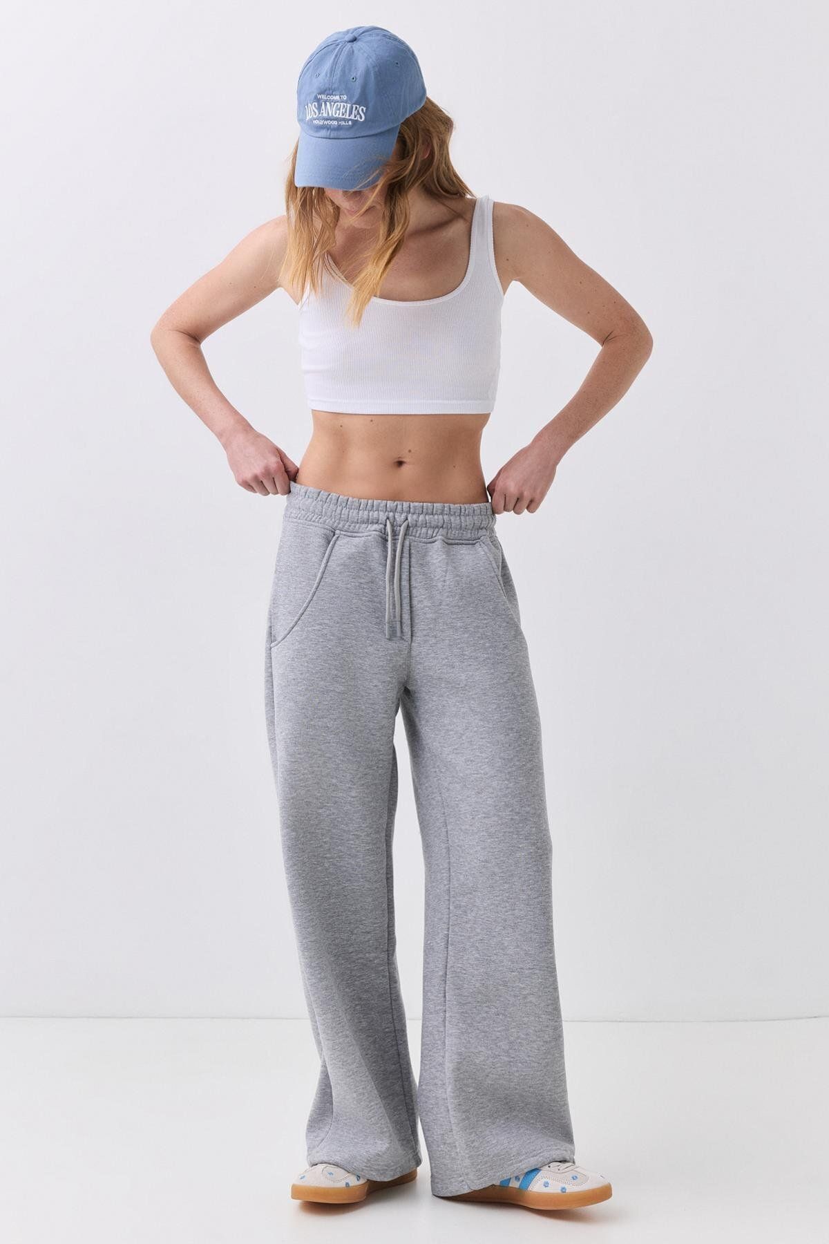 Trendiz-Gray Melange Women's Sweatpants - Wide Leg 4031 4