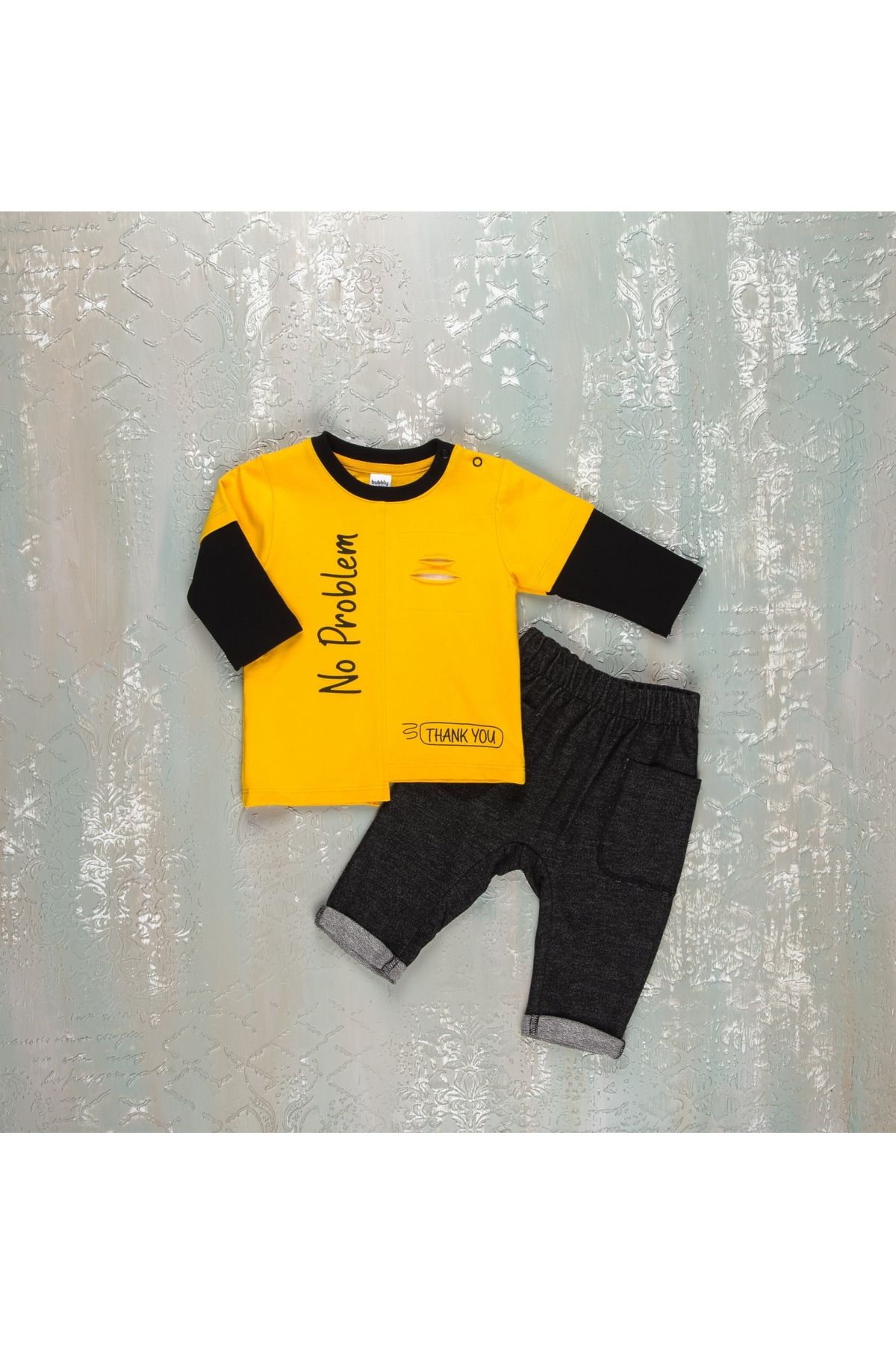 Bubbly-Boy's Asymmetrical No Problem Written Sweat 2-Piece Tracksuit Set 1