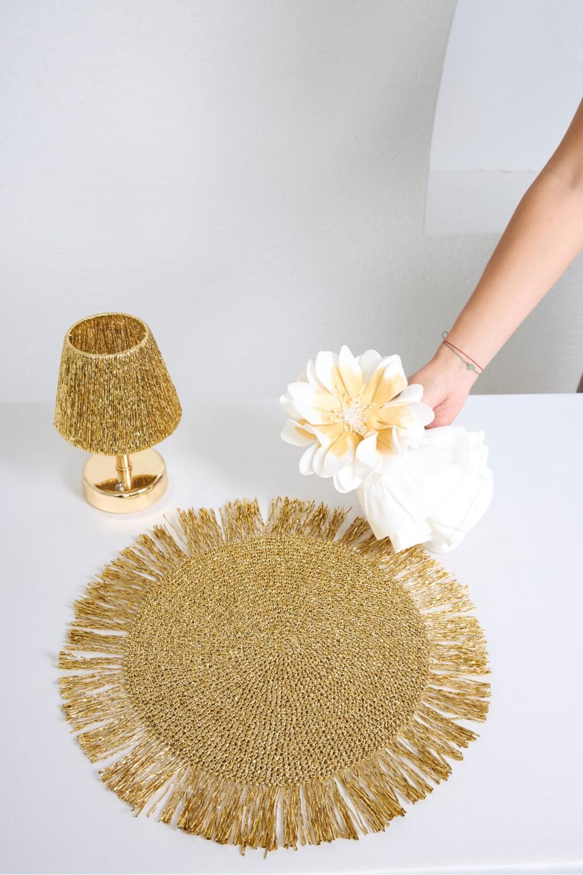 Maison Avf-Gold Fringed Knitted Doily / Placemat 2