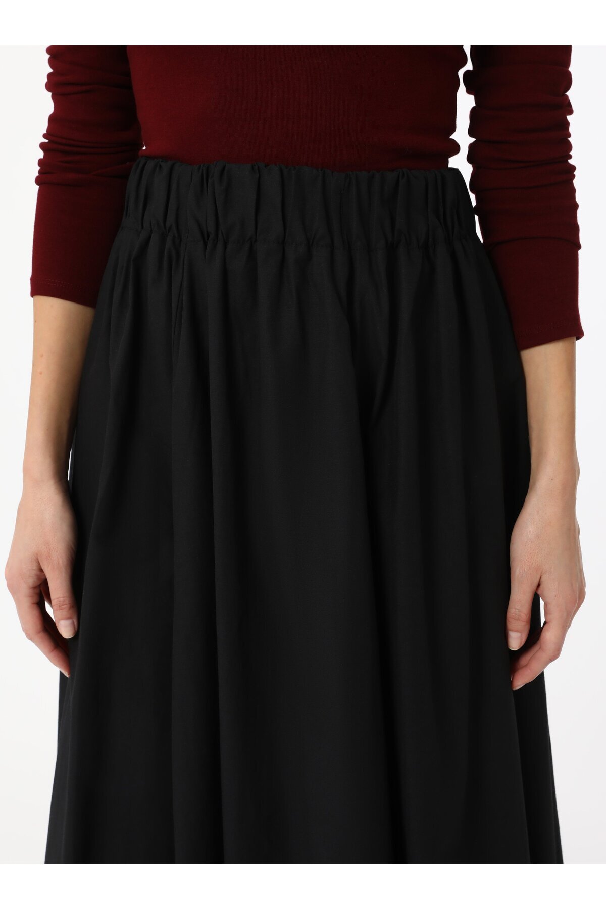 Benin-Poplin Fabric Elastic Waist Skirt - Black - Benin 5
