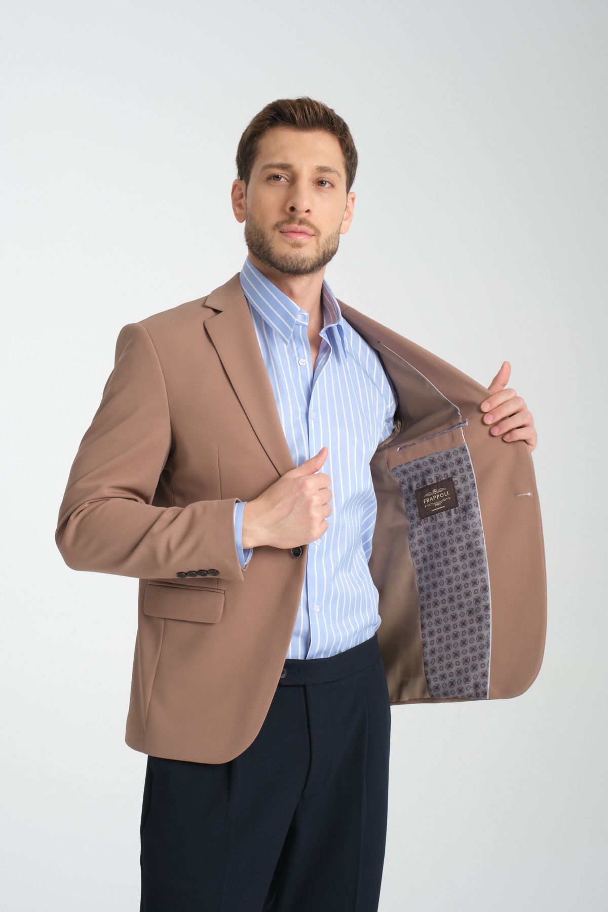 Frappoli-Baselnaa Men's Mink Oversize Large Size Slim Fit Lined Buttoned Basic Blazer Jacket 6