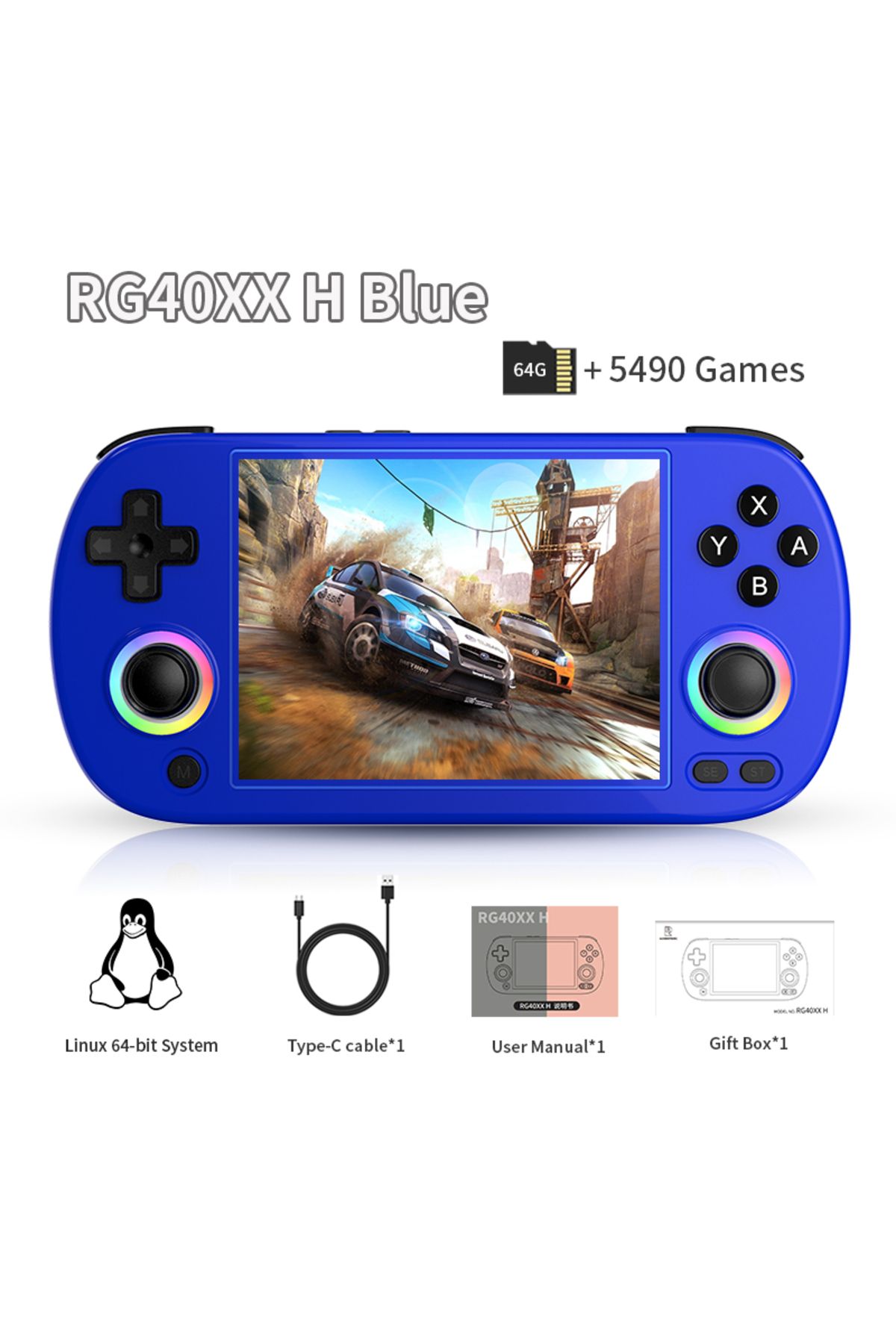 Choice-Blue 64GB ANBERNIC RG40XX H Handheld Game Console Linux 64-bit System 4.0 inch IPS 3200mAh Retro Vid 1