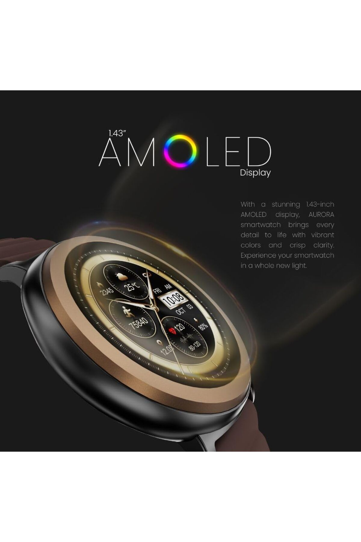 HiFuture-Smartwatch, 1.43" Amoled Display, Wireless Calling, Magnetic Strap, Syntra AI, Waterproof, Brown 4