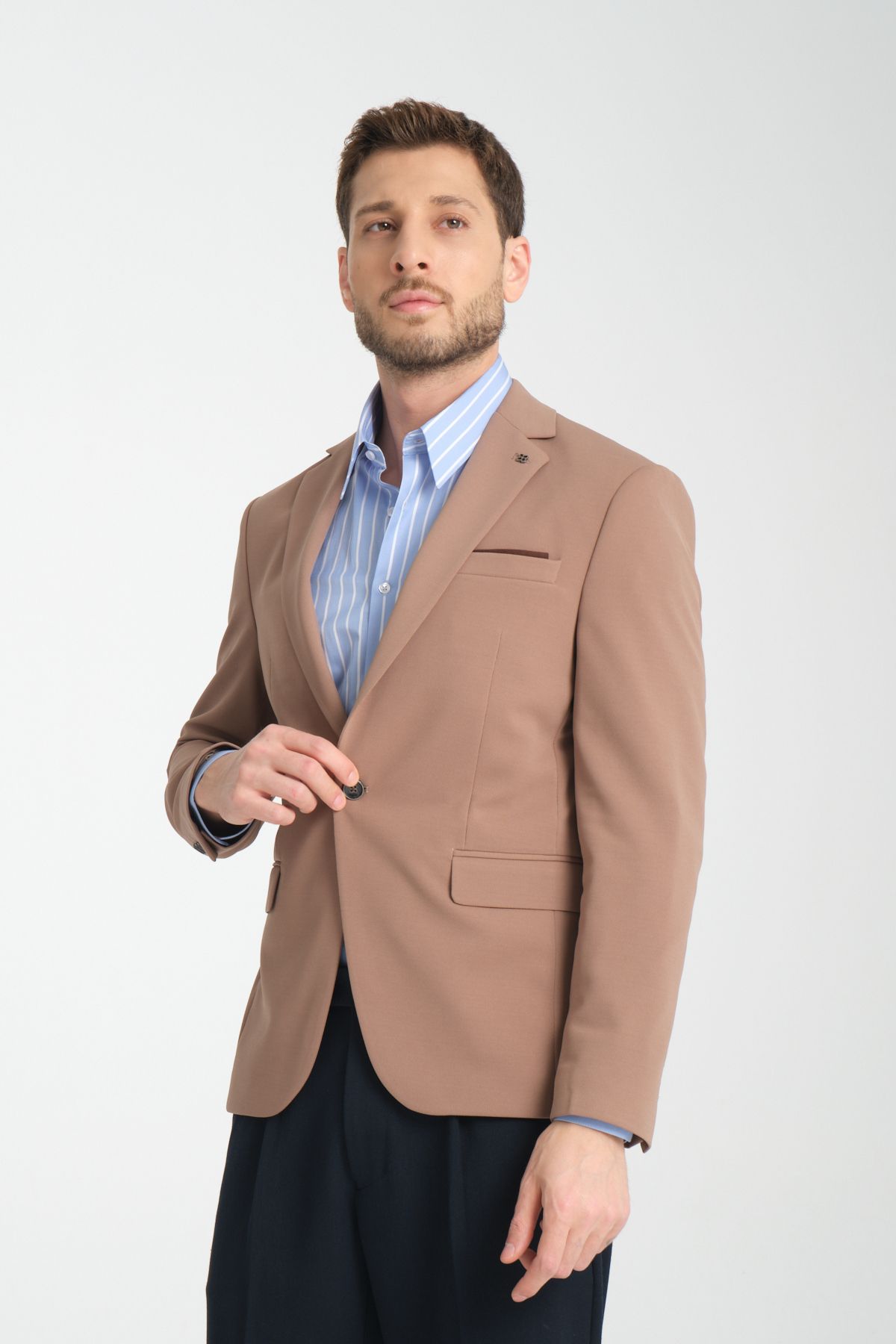 Frappoli-Baselnaa Men's Mink Oversize Large Size Slim Fit Lined Buttoned Basic Blazer Jacket 4