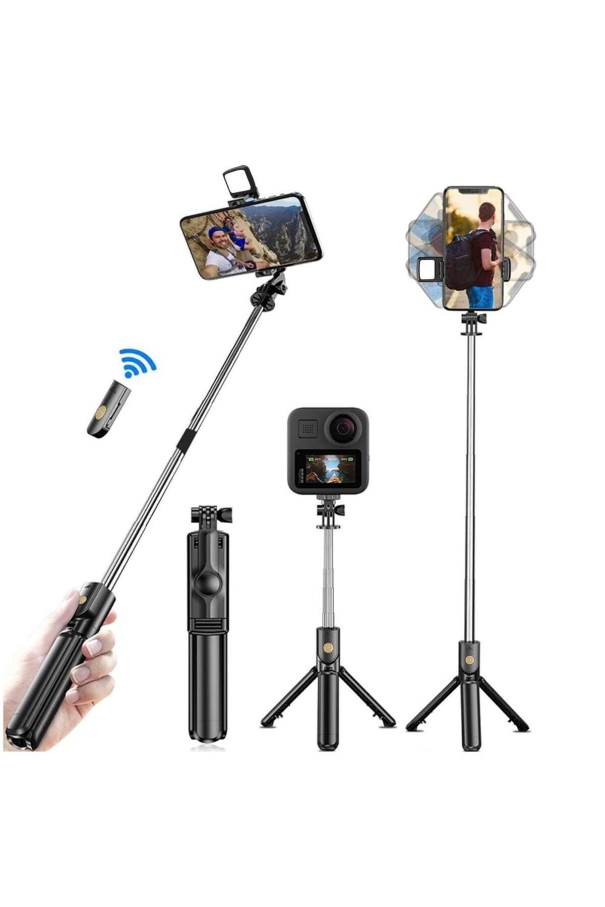 Choice-Black(With Light) Wireless Selfie Stick Tripod Stand with Light Bluetooth Remote Extendable Tripod f 1