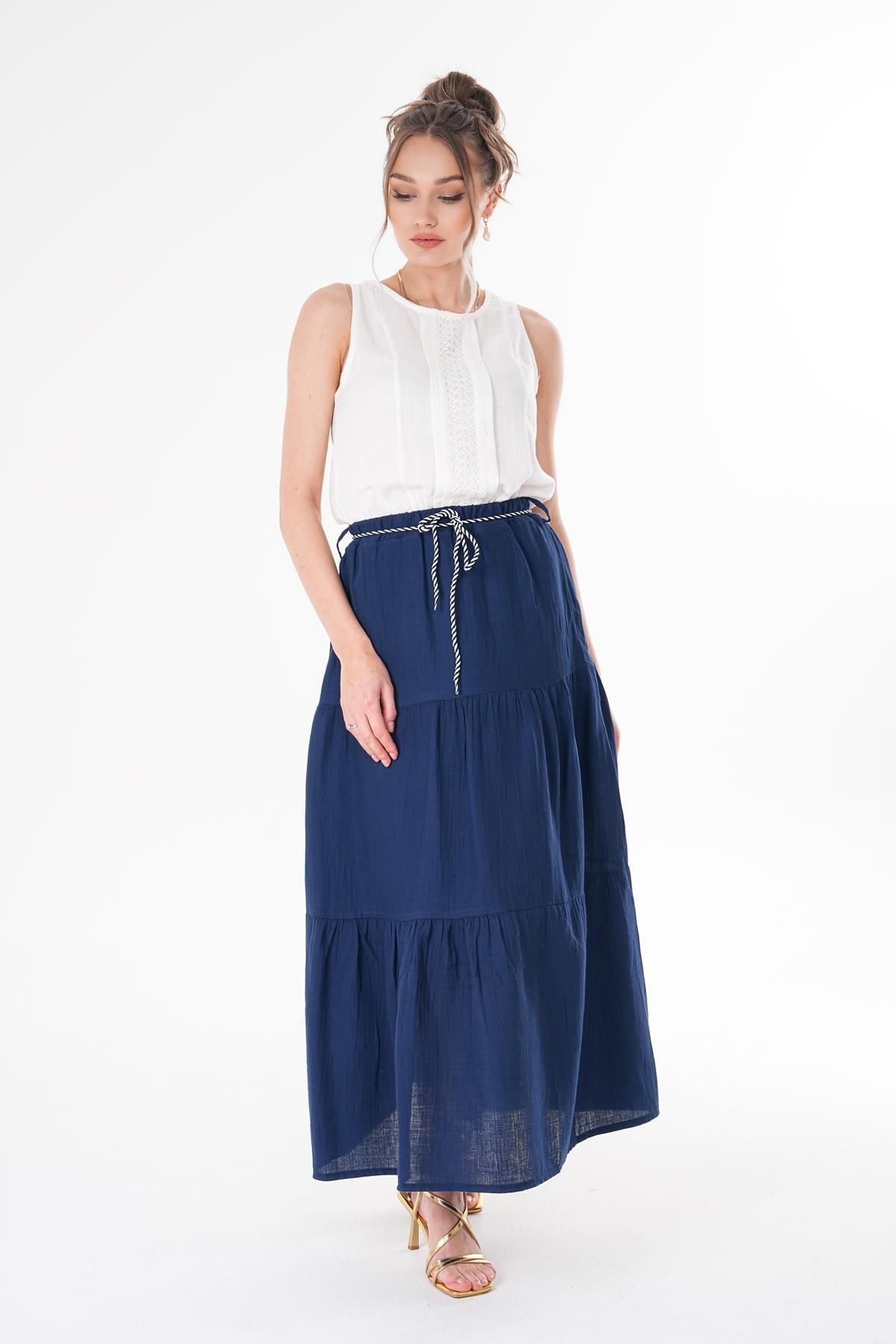 ŞİMAL-Women's Rope Detailed Layered Muslin Skirt 250144   - 1