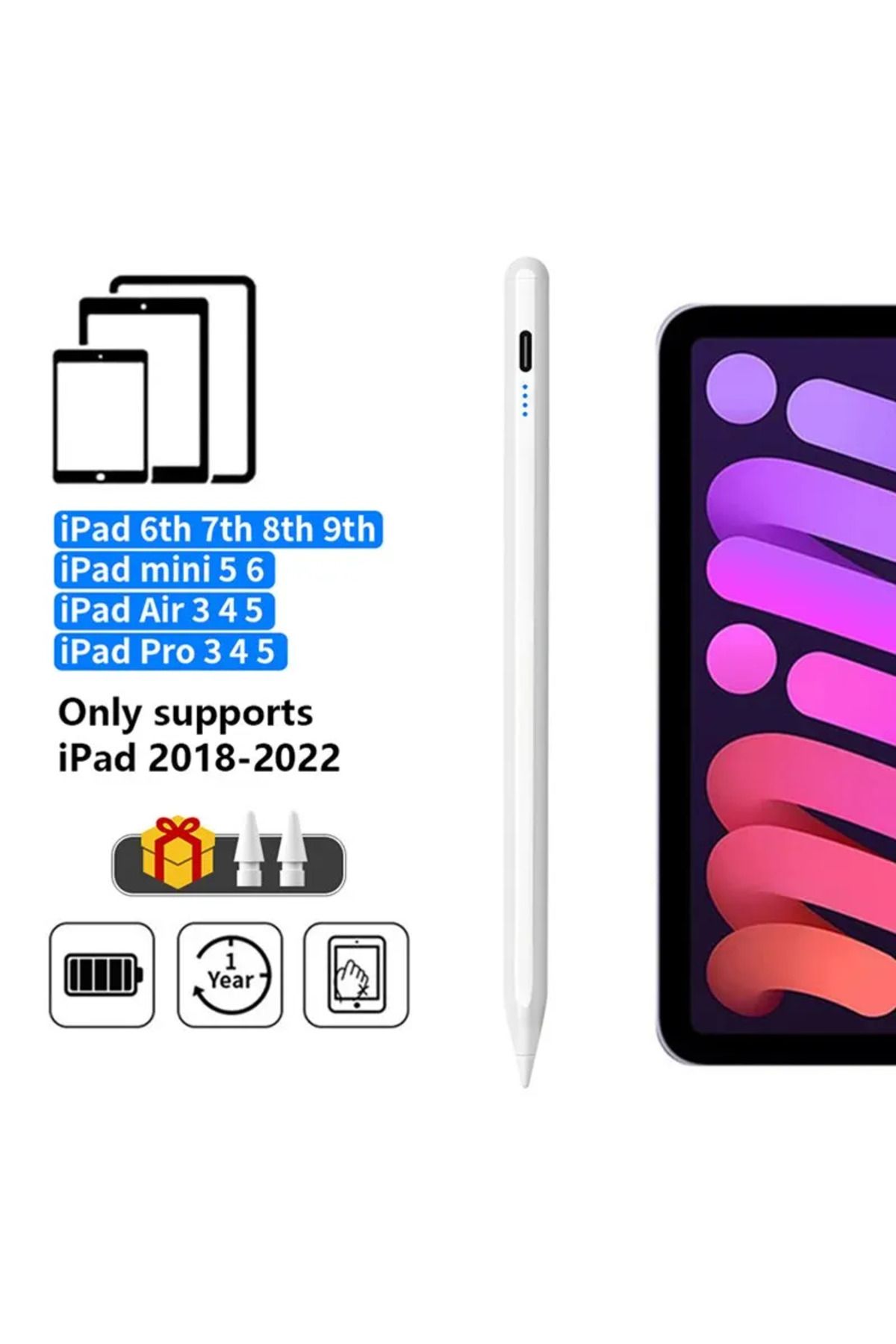 Choice-قلم Apple Pencil باللون الأبيض مع خاصية رفض راحة اليد وشاشة عرض iPad 2022 2021 2020 2019 201 1