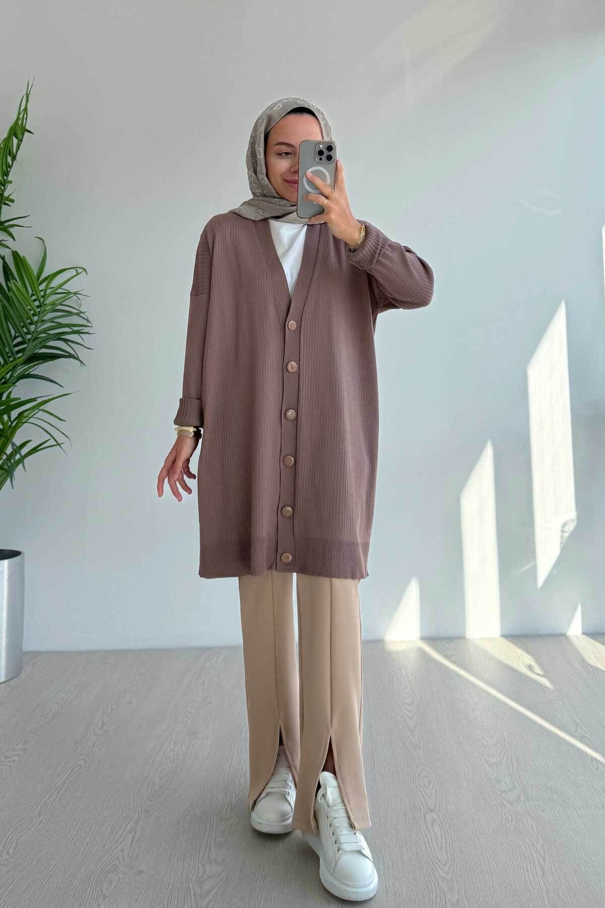 Ka Hijab-Mink Button Corded Mercerized Cardigan 2