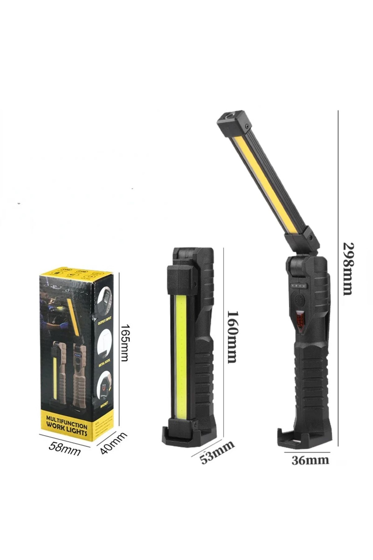 ZHIYU-Built in battery Black Folding COB XPE LED Work Light Handheld Flashlight with Built-in Battery Lamp 1