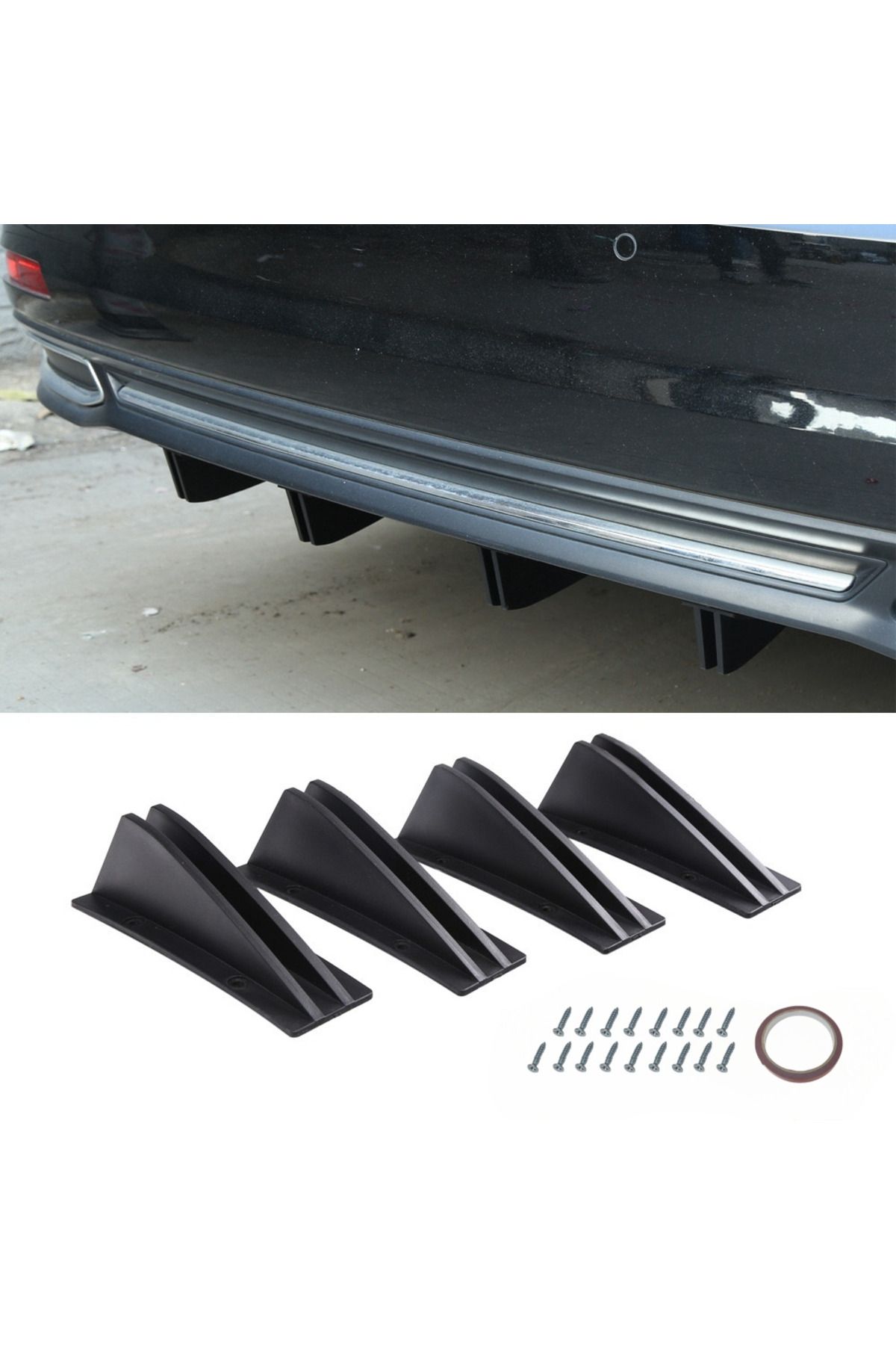 Choice-Black 4pcs Car Modification Universal Rear Spoiler Shark Fin Bumper Chassis Spoiler Split Diffuser C 1