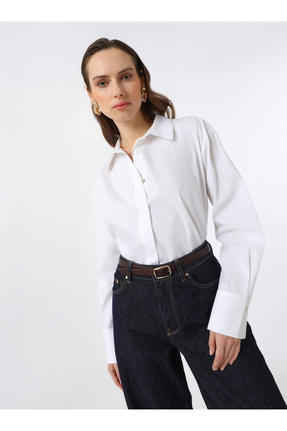Benin-Wide Cuff Poplin Shirt - White - Benin 4