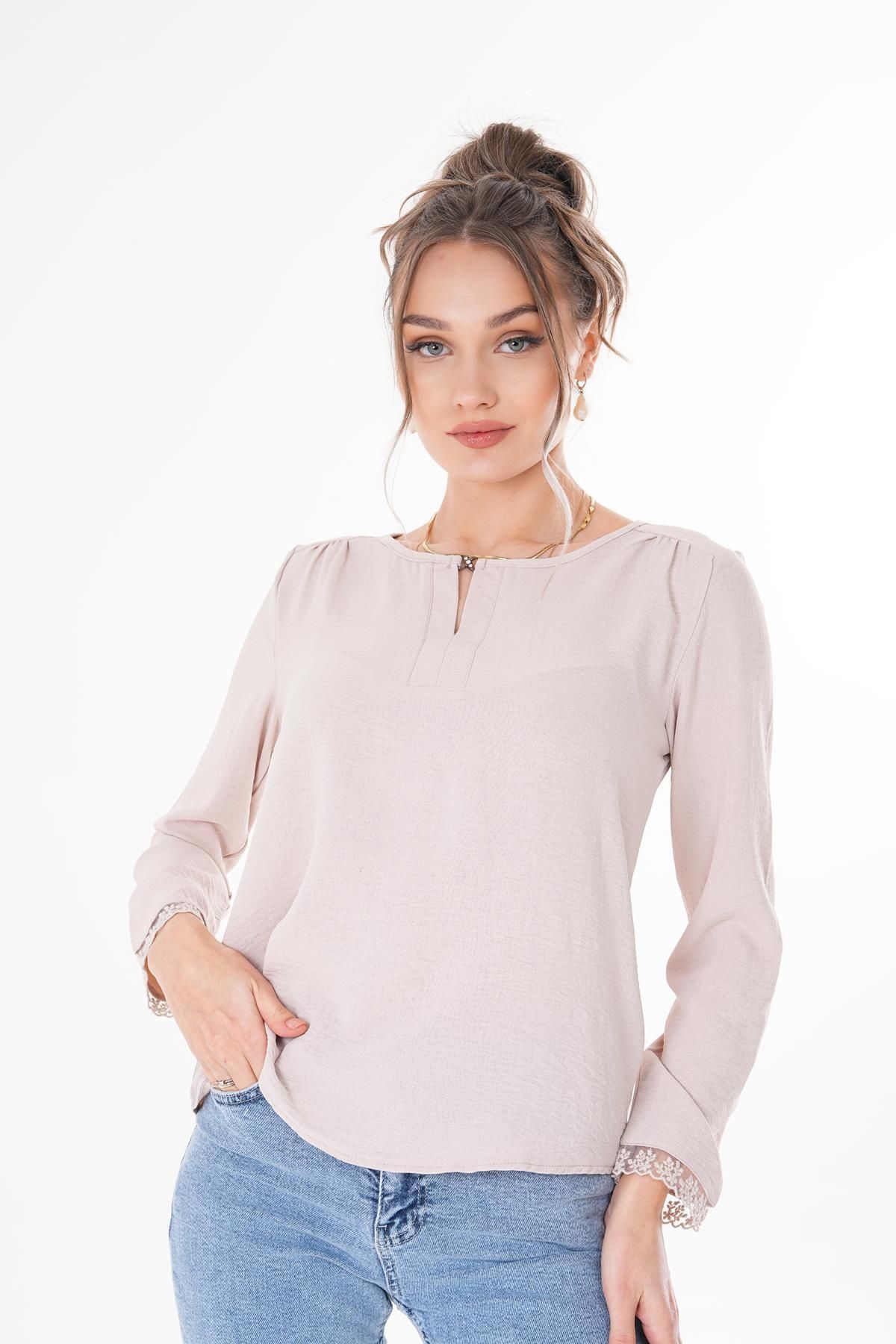 ŞİMAL-Women's Sleeve Tip Lace Detailed Blouse 250193   - 2