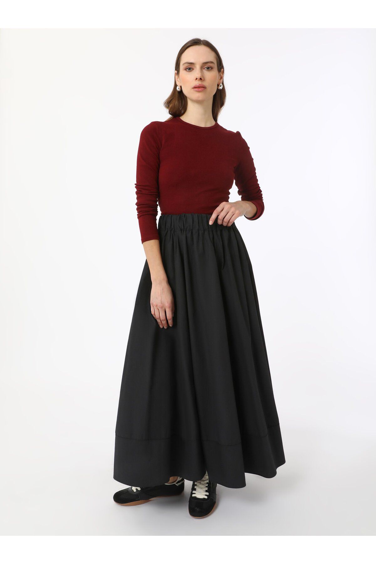 Benin-Poplin Fabric Elastic Waist Skirt - Black - Benin 3