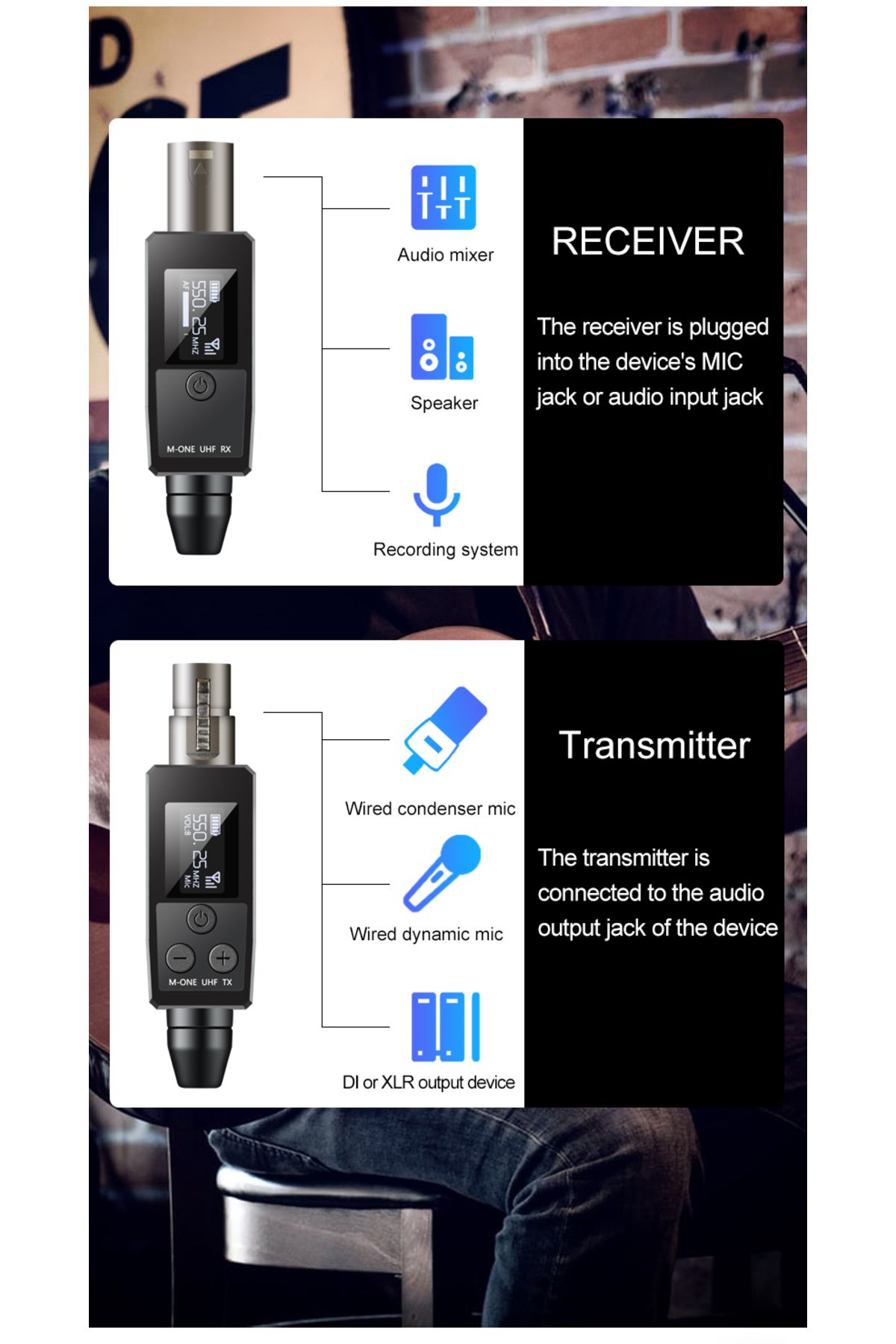Choice-Vk-38 Uhf Wireless Microphone Converter Xlr Transmitter And Receiver For Dynamic Microphone Guita... 3