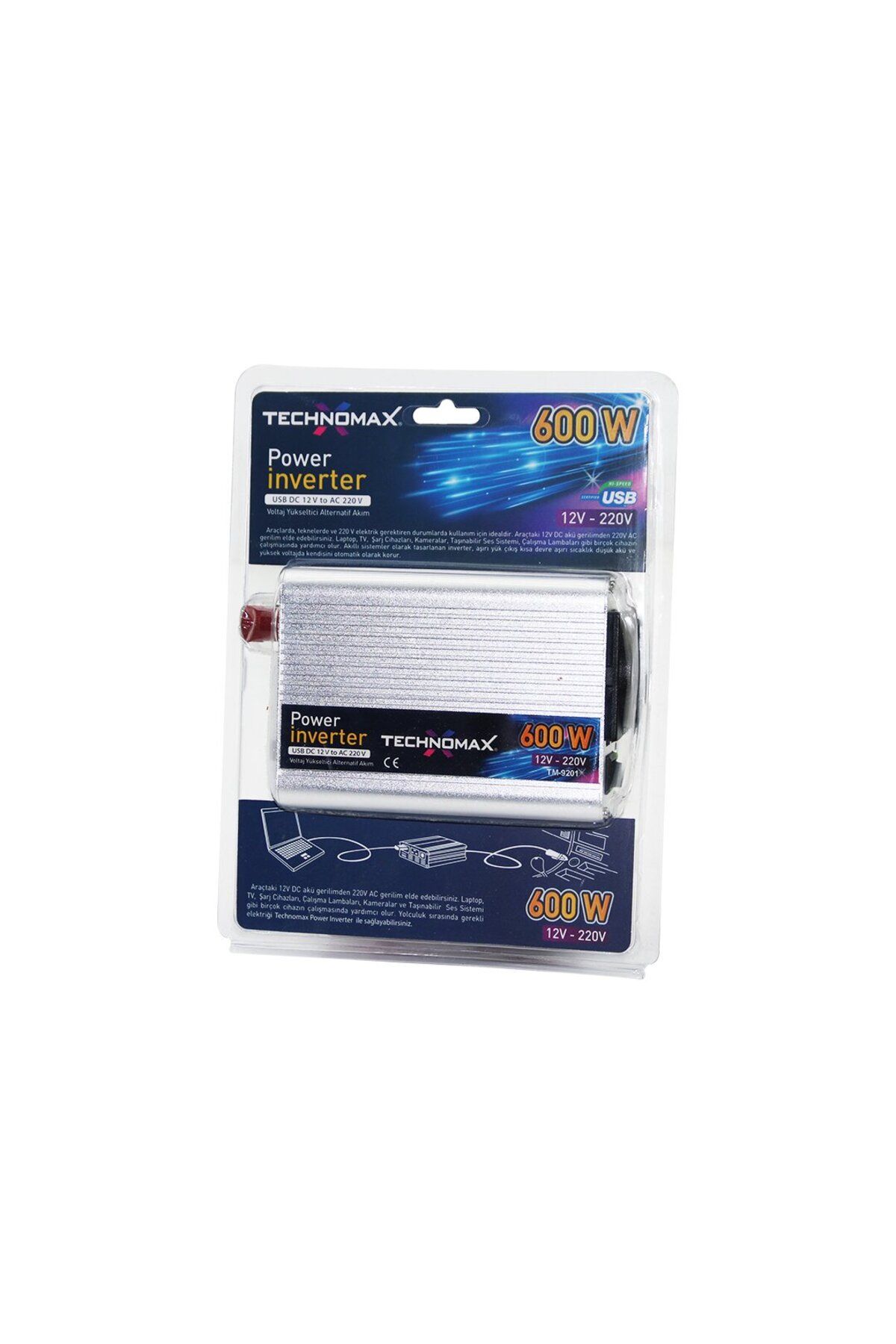 Kapamarka POWER İNVERTER GÜÇ ÇEVİRİCİ 600W 12V-220V DC-DOĞRU AKIMI--AC-ALTERNATİF AKIMA ÇEVİRİR TM-9201
