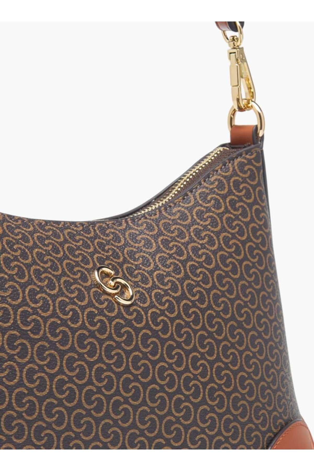 Celeste-All-Over Monogram Print Shoulder Bag with Detachable Strap and Zip Closure 5