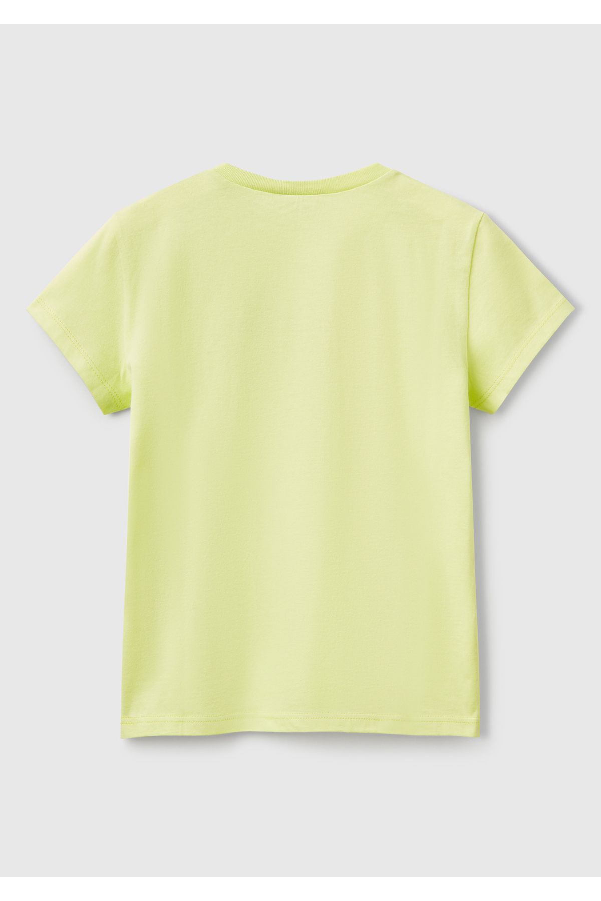 United Colors of Benetton-Girl's Yellow Glitter Logo Printed T-Shirt 2