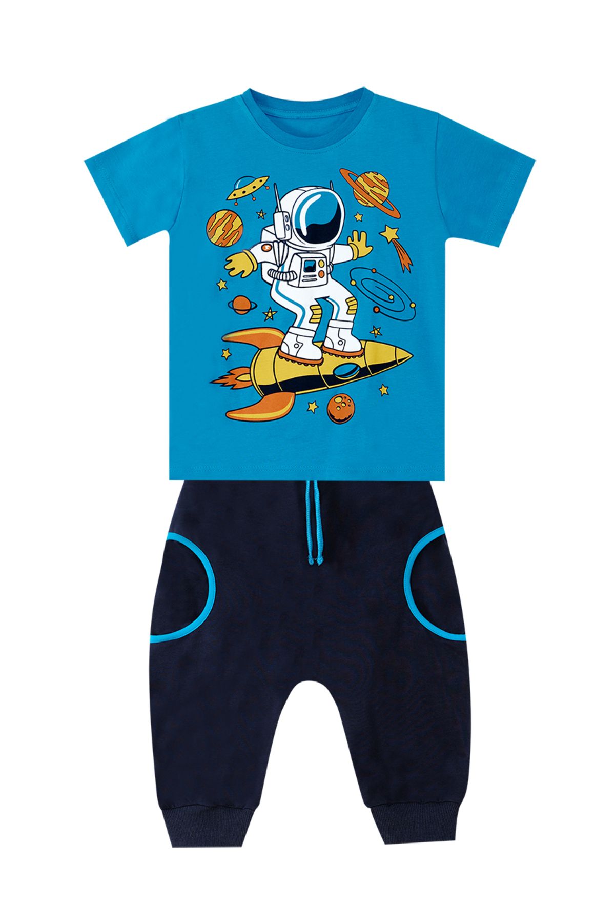 MSHB&G-Marineblaues Astronauten-Sommer-T-Shirt und Capri-Shorts-Set für Jungen 3