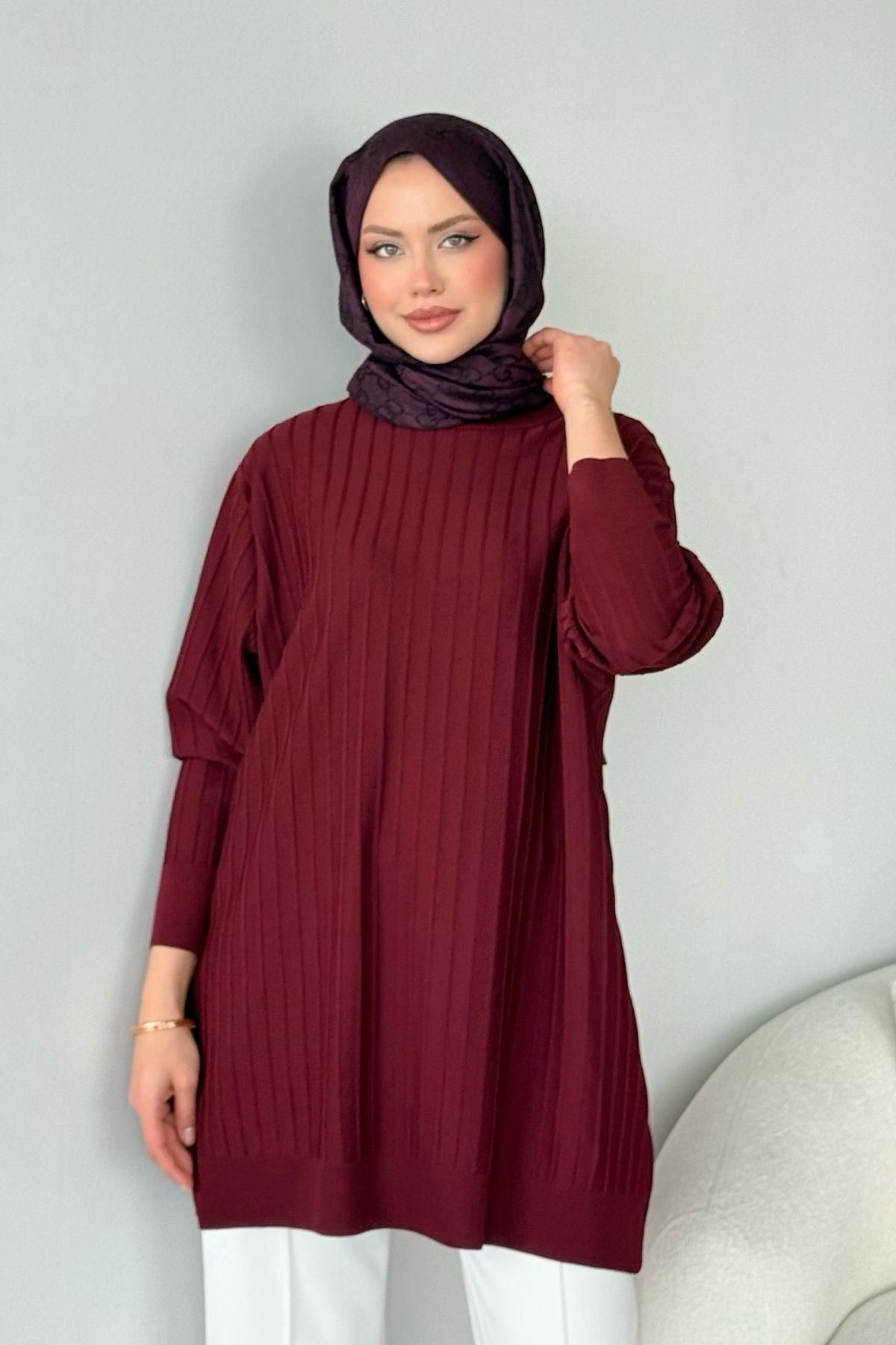 HAZA MODA-Cold Yarn Tunic - Burgundy Color 1