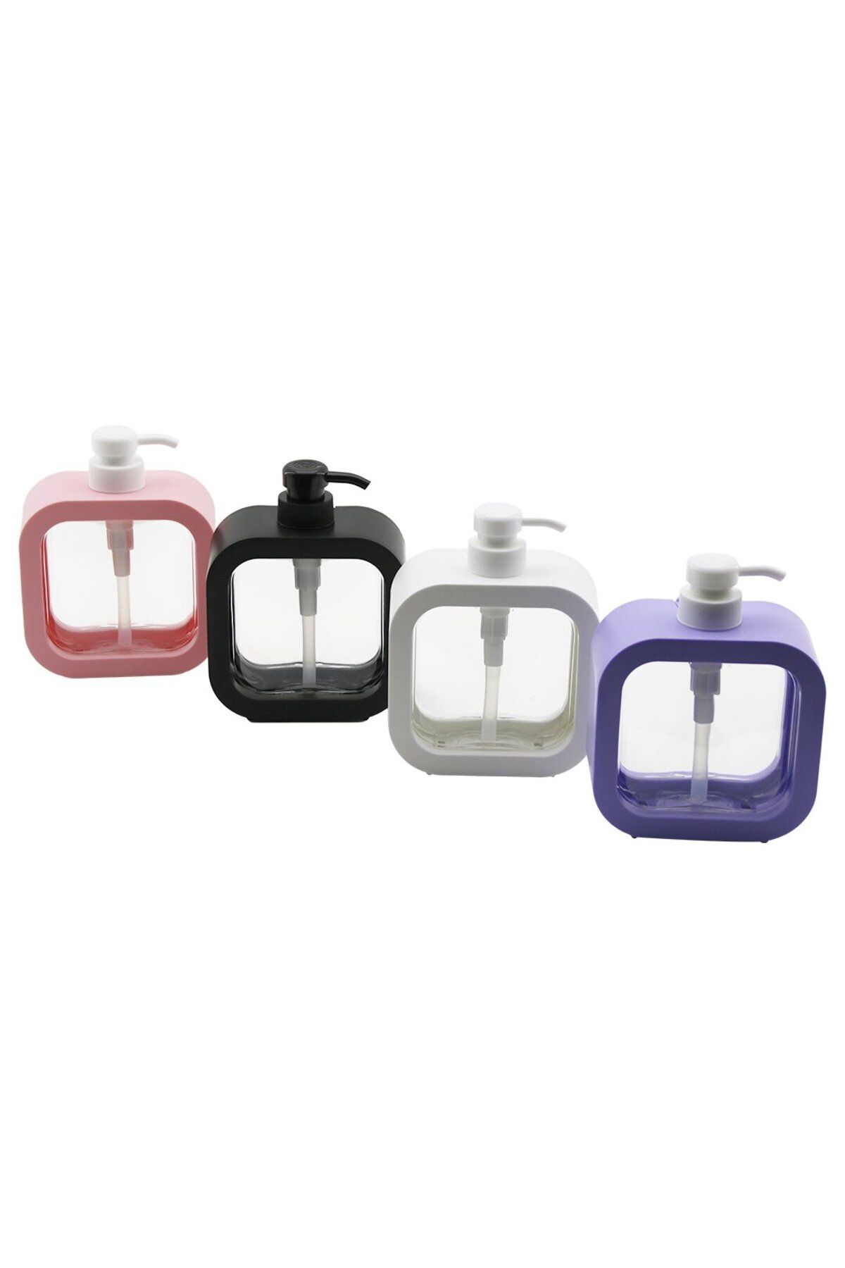 Go İthalat KARE=12.5X12.5CM-D:6CM -OVAL KÖŞELİ SIVI SABUNLUK ŞEFFAF PVC GÖVDE RENKLİ PLS.ÇERÇEVE KİLİTLİ POMPA