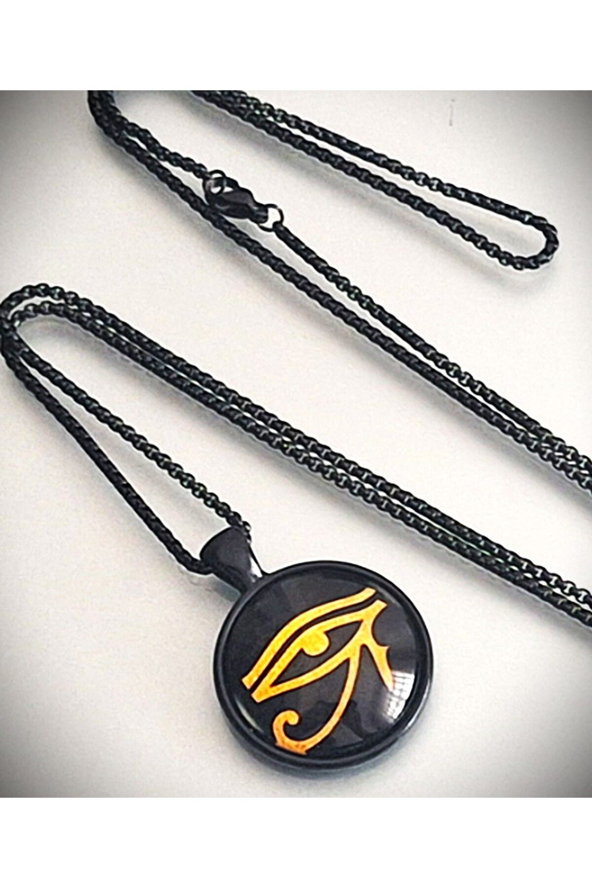 voyageaccessory-Glass Detailed Ancient Egypt Horus Eye Ra Pendant on Metal / with 60 cm Chain 3