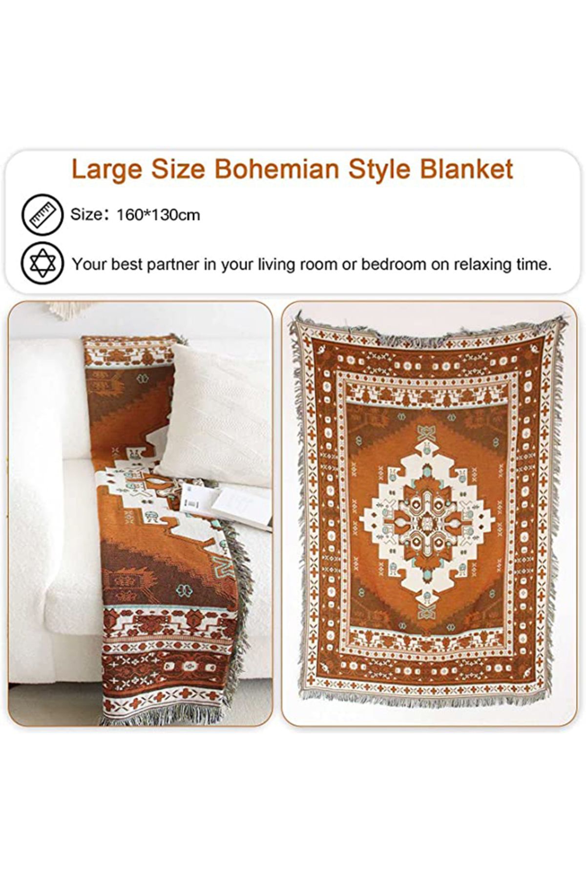 sharpdo-Bohemian Style Knitted Fringed Blanket Decoration Soft and Comfortable Fabric Printing Texture 4