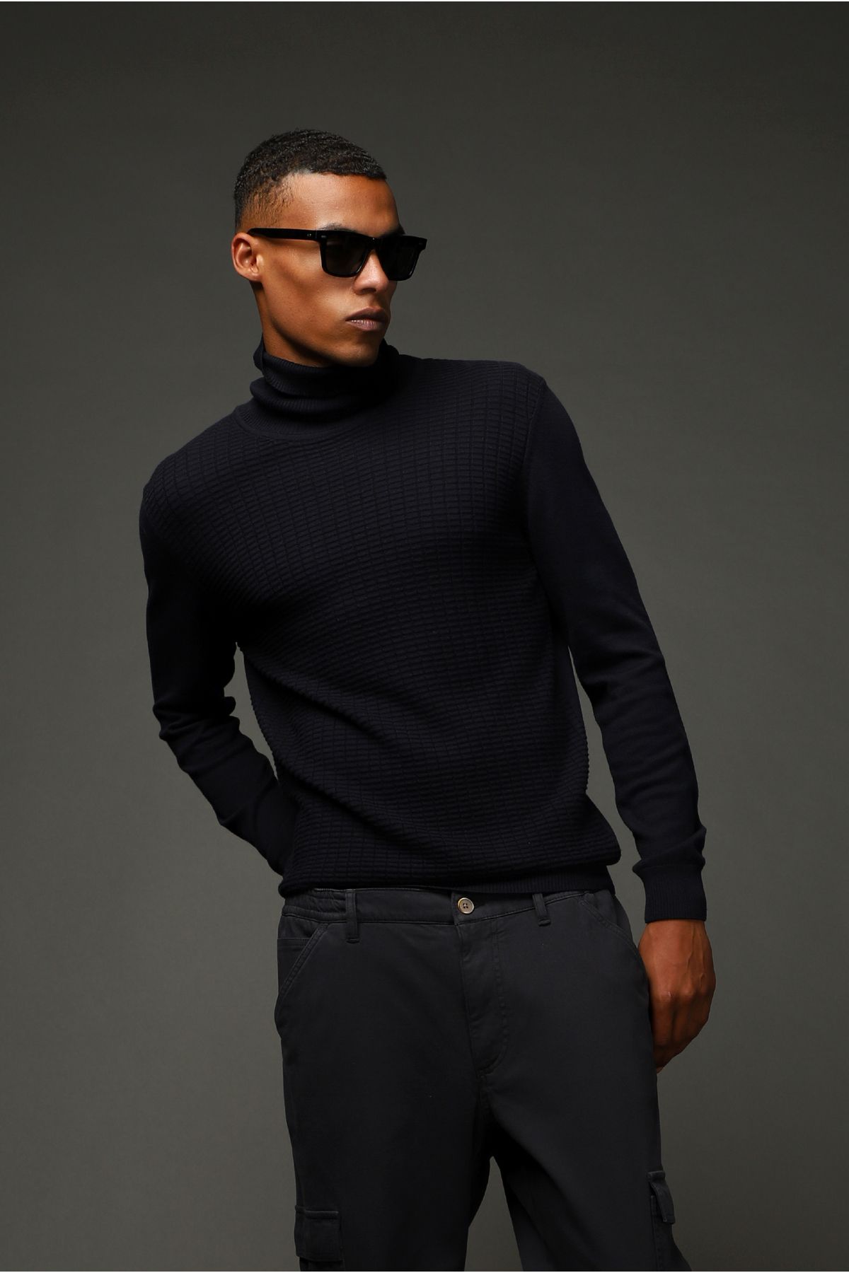 Kiğılı-Turtleneck Regular Fit Patterned Cotton Knitwear Sweater 1