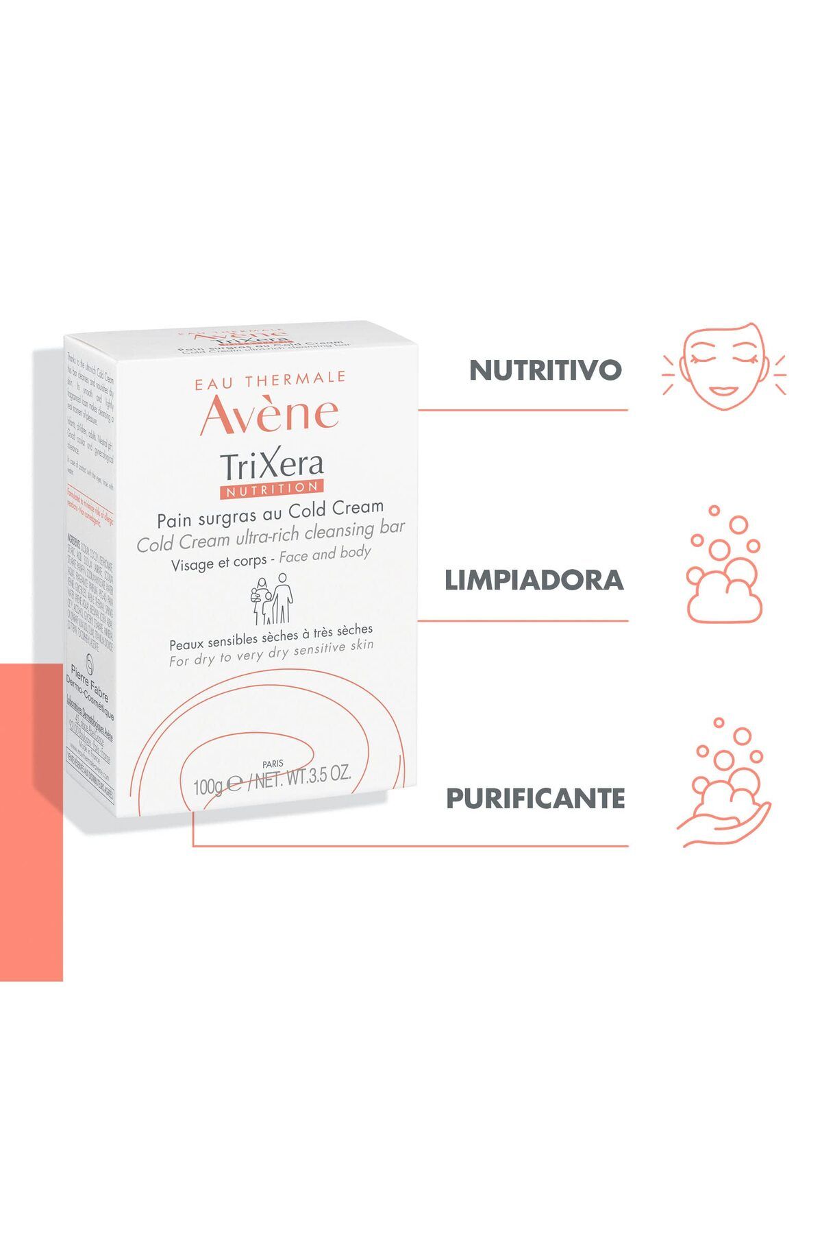 Avene-صابونة التنظيف الباردة من Avène Trixera Nutrition، خالية من الصابون، 3.5 أونصة 2
