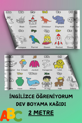 Sapphireworks İngilizce Öğreniyorum Eğitici Dev Boyama Kağıdı 2 Metre Rulo Ak...