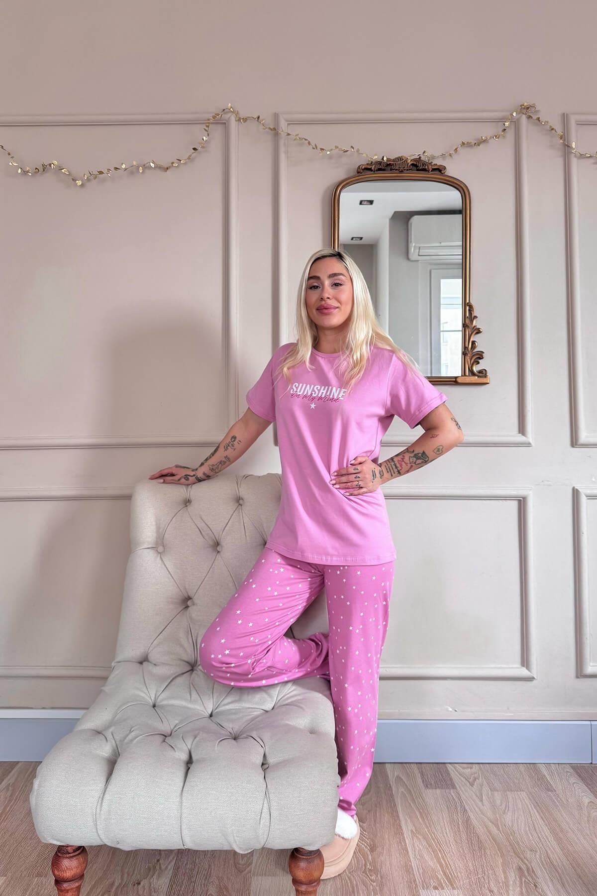 Pijamaevi-Set de pijamale pentru femei, din bumbac, cu mâneci scurte, cu model Powder Sunshine 6