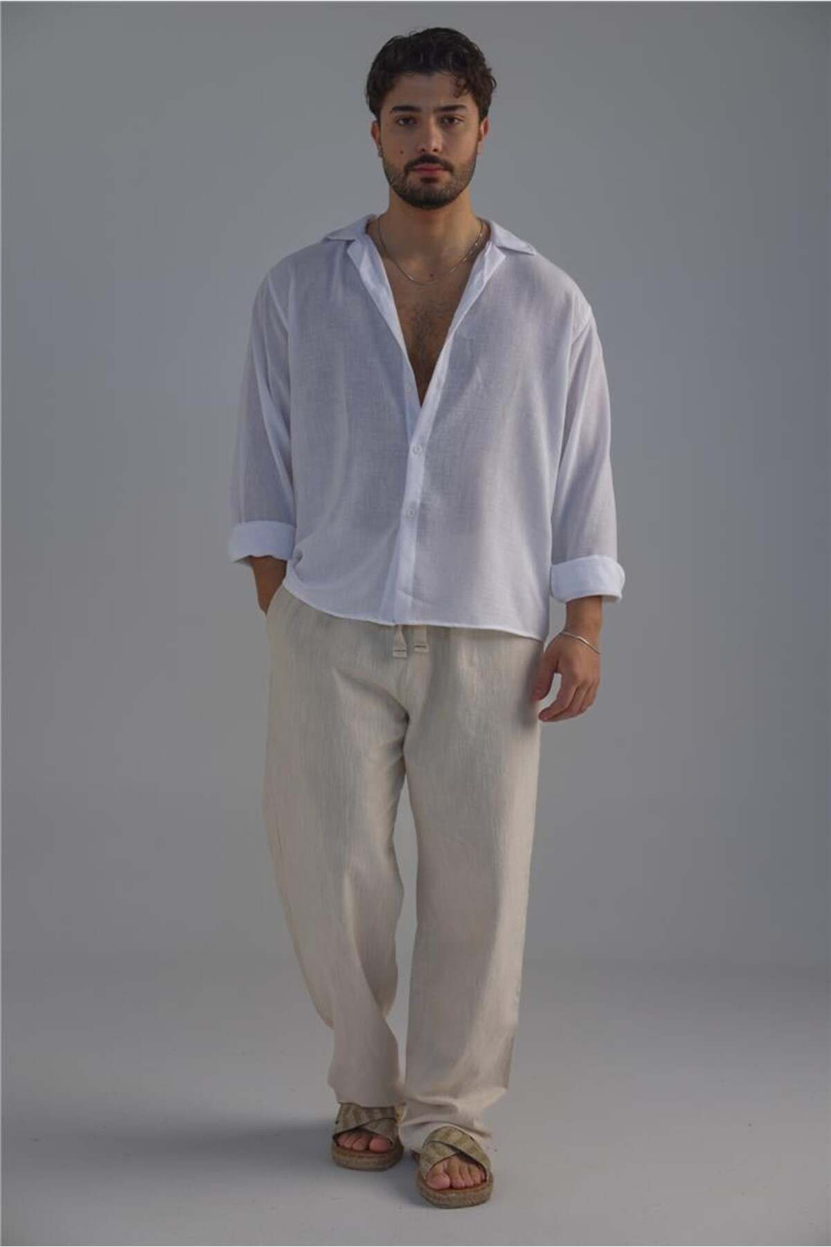 OUTFİT MAN-Men's Non Iron Oversize Shirt White 1