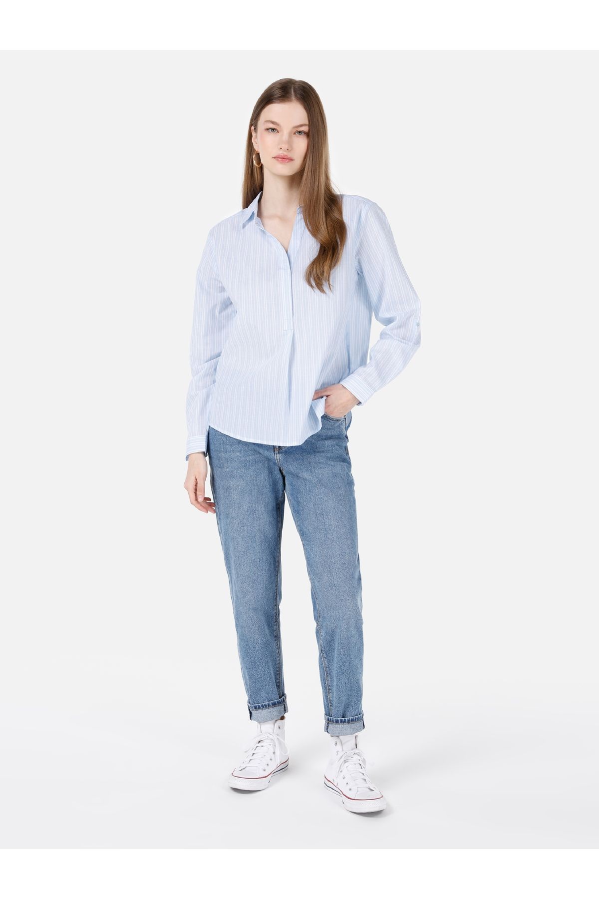 Colin's-Blue Women's Blouse - Regular Fit, Shirt Collar, U.Sleeve 3
