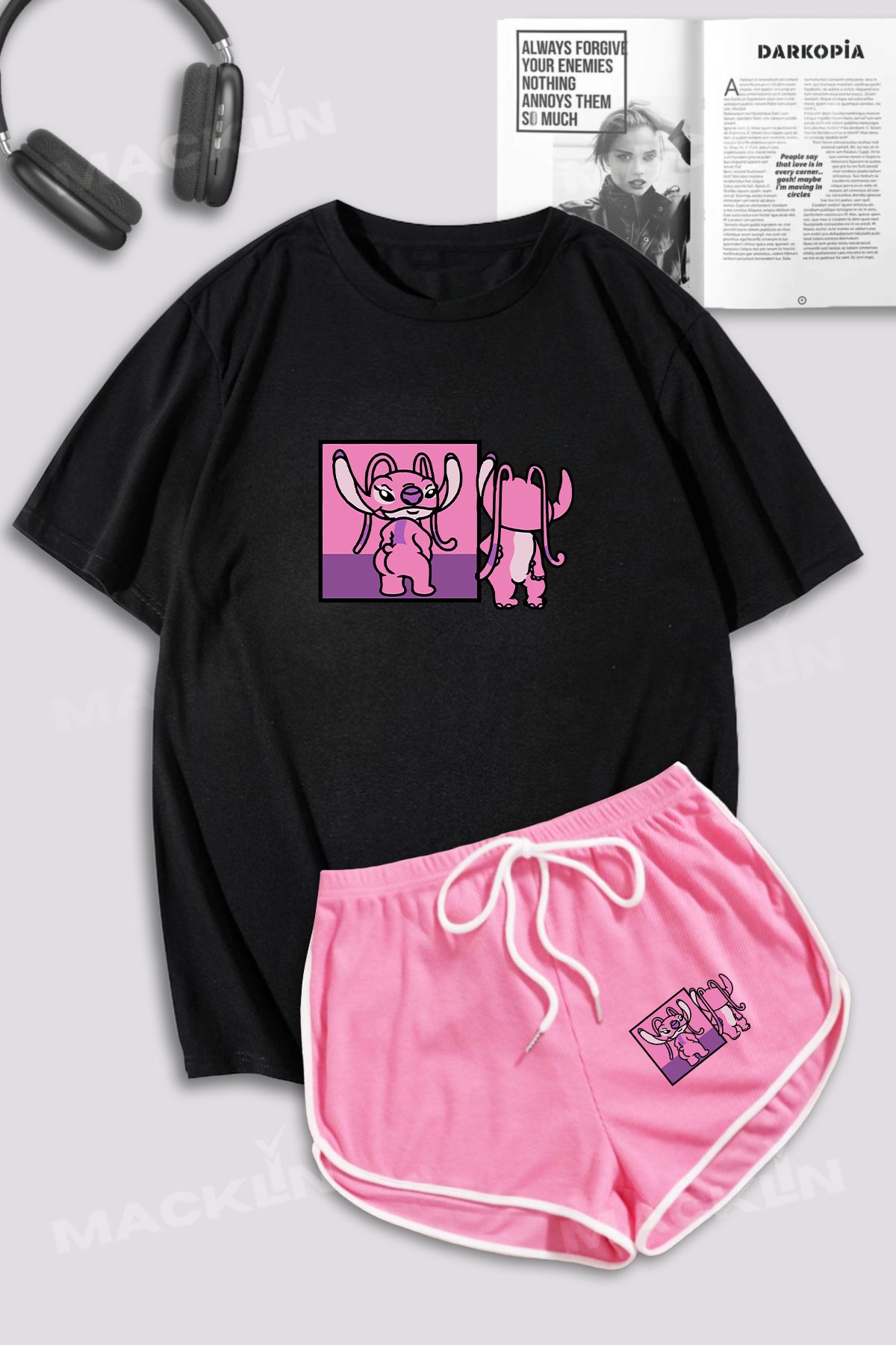 macklin Tricou Supradimensionat Angel Gym Pentru Femei Și Set Mini Și Scurt Detaliat Femeie - M